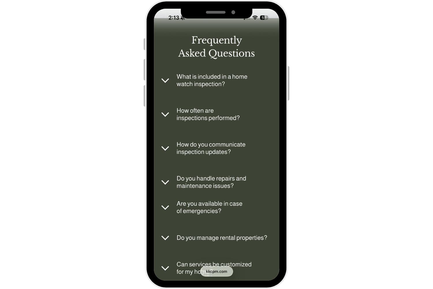 KKC Property Management one page website mobile optimized FAQ section