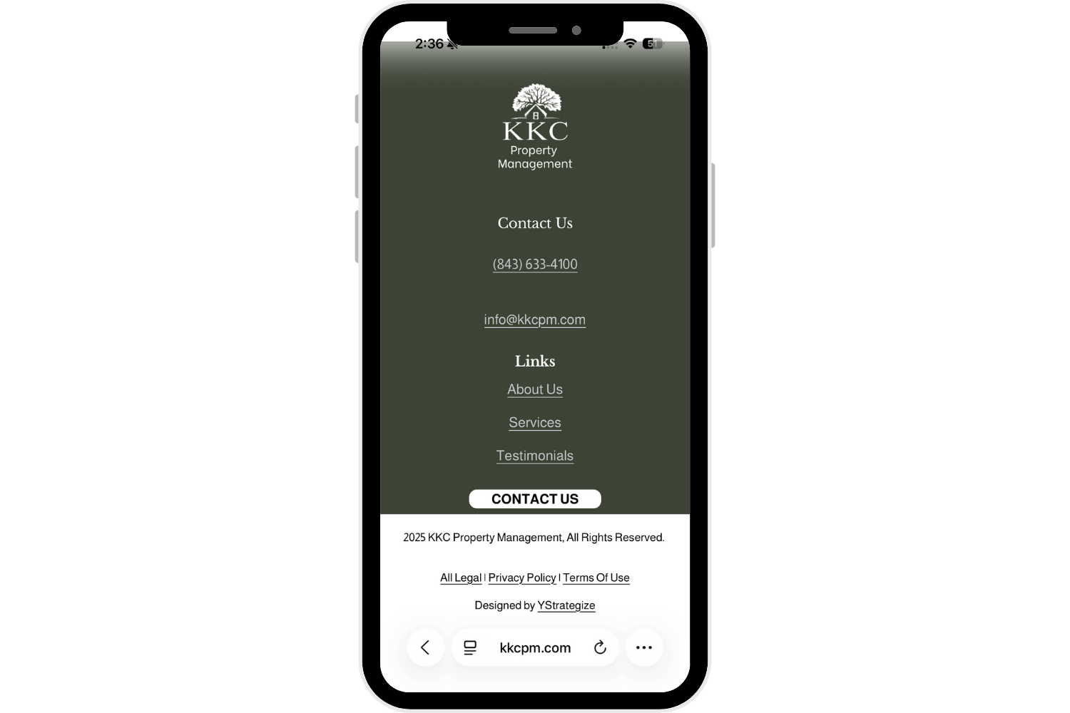 KKC Property Management one page website mobile optimized website footer
