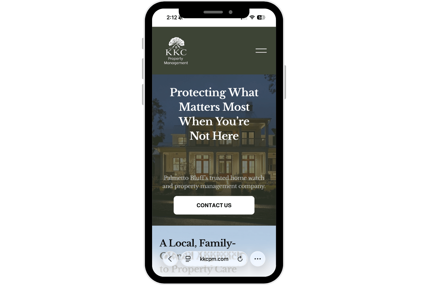 KKC Property Management one page website mobile optimized header section with call to action above the fold. 