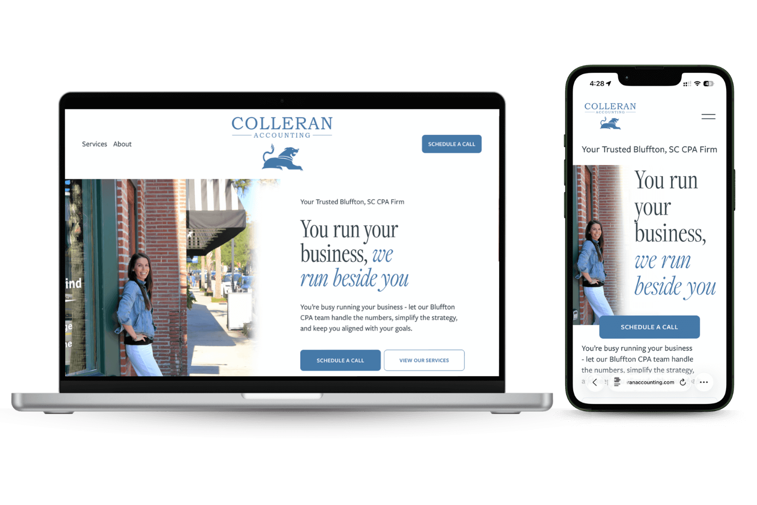 A laptop and mobile view of how the new Colleran accounting website homepage looks.