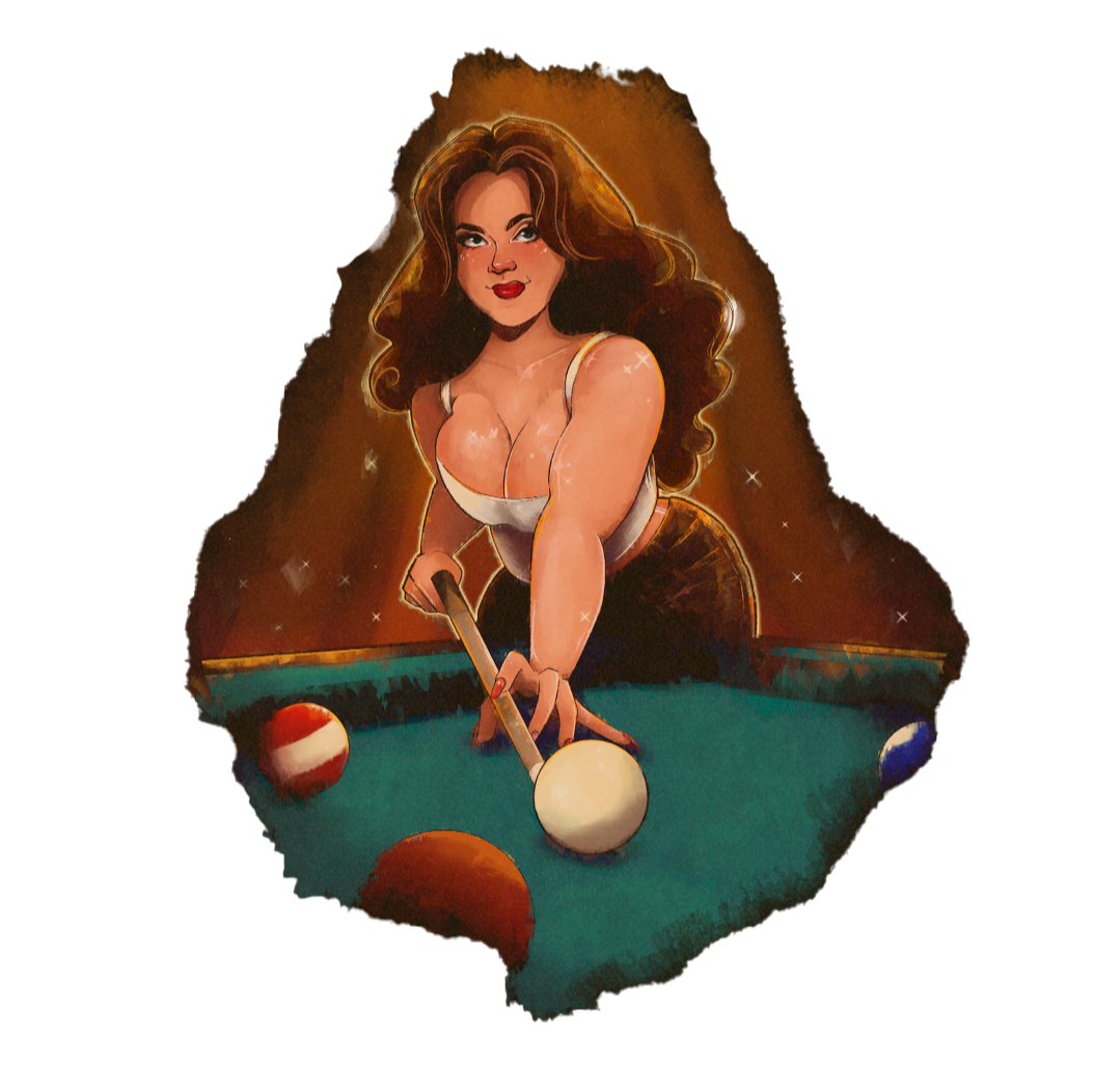 Illustration of Leanna Firestone playing pool