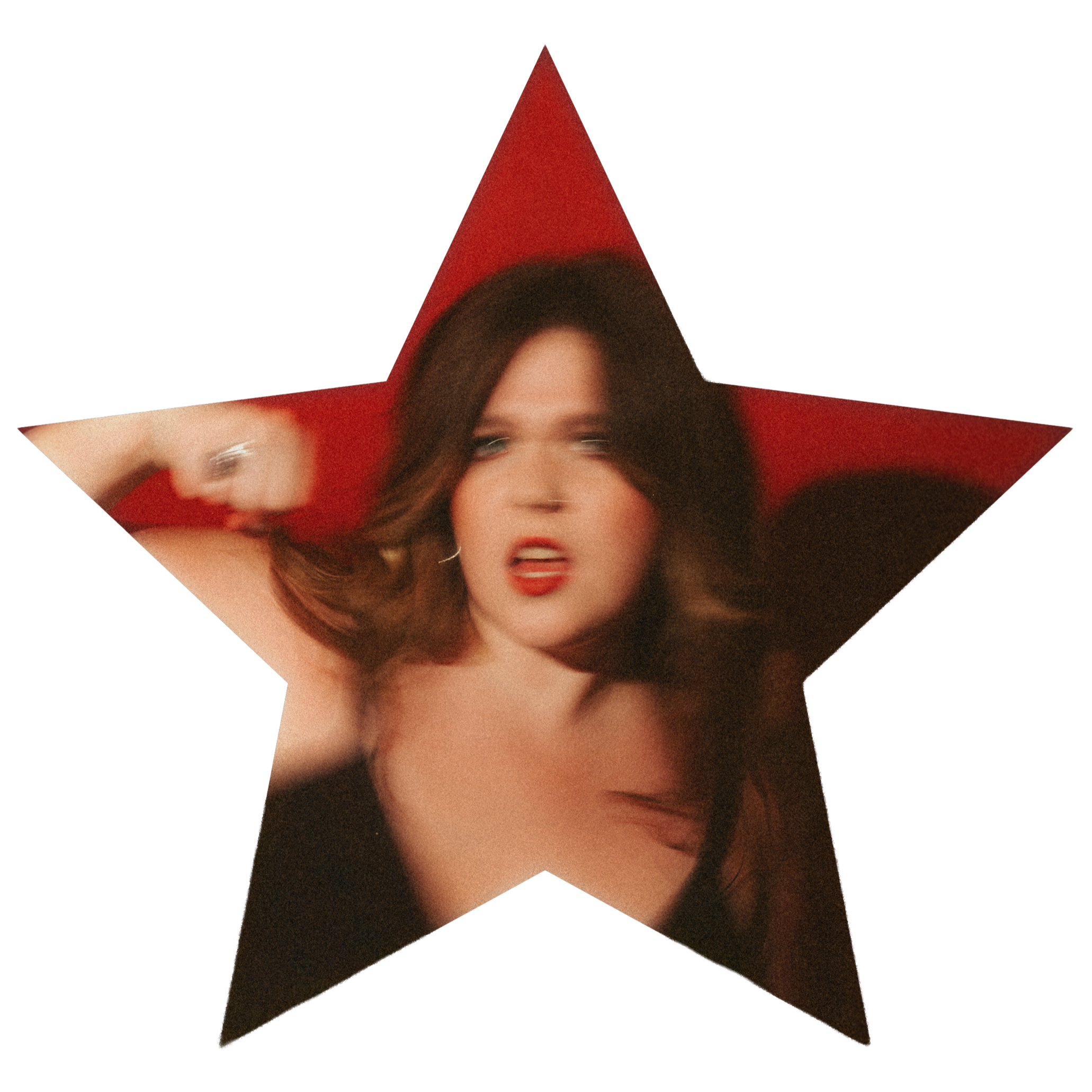 Leanna Firestone against a red background in a star cutout