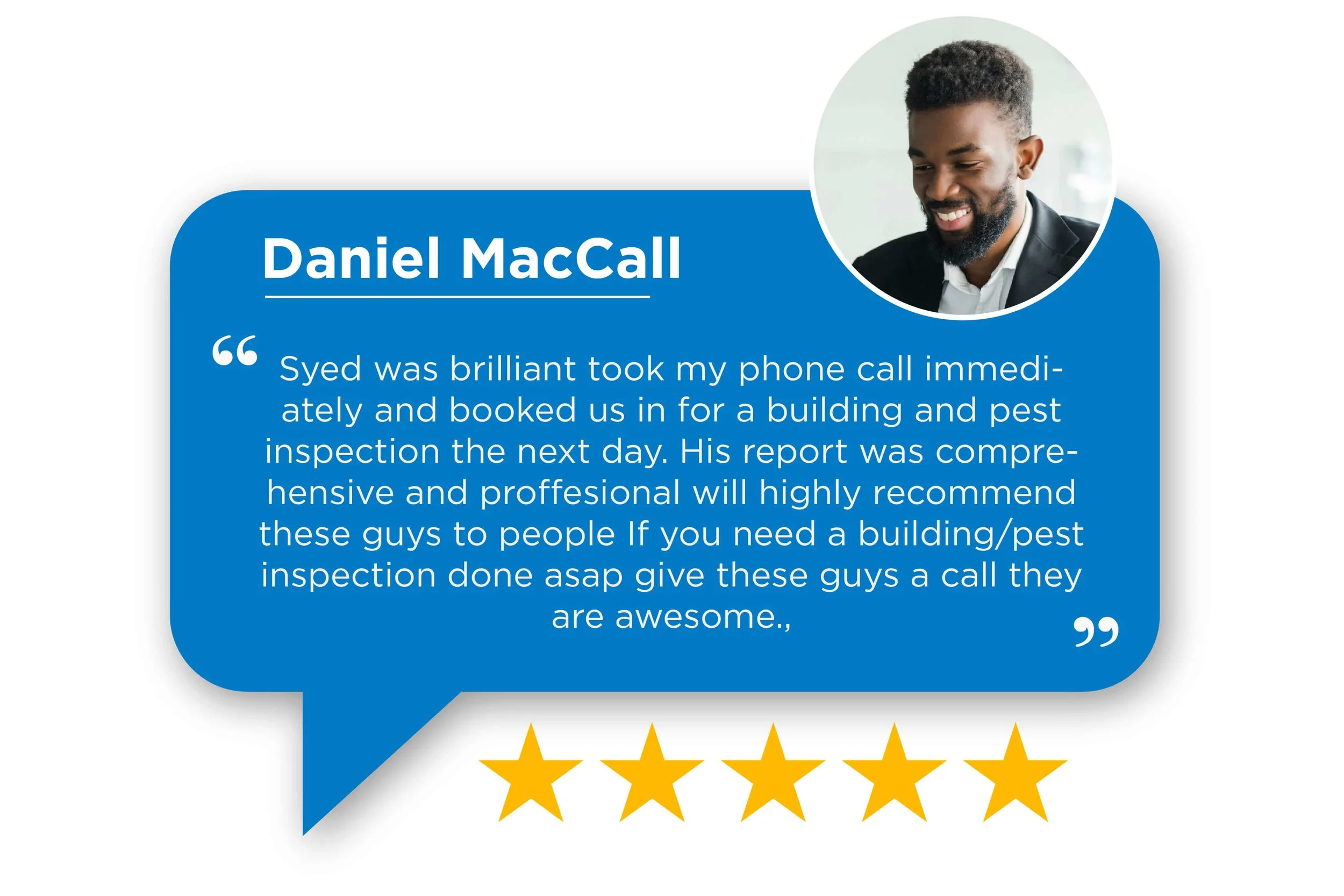 5 Star Customer Reviews - for Building and pest inspection serivces