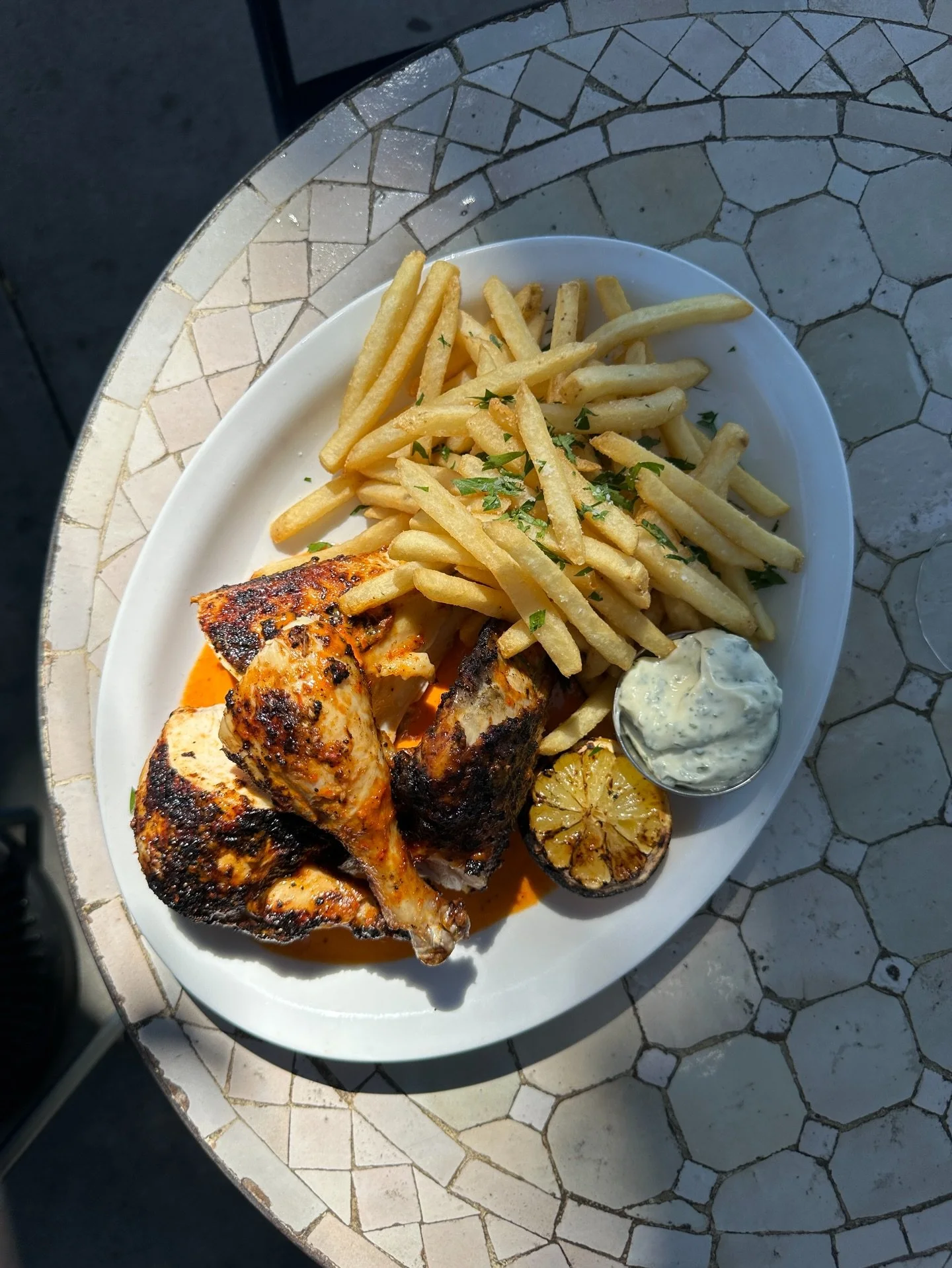 when we expanded barra, it gave chef a bigger kitchen to upgrade the piri piri chicken! a half chicken, on the grill, with fries!!! it&rsquo;s heaven.