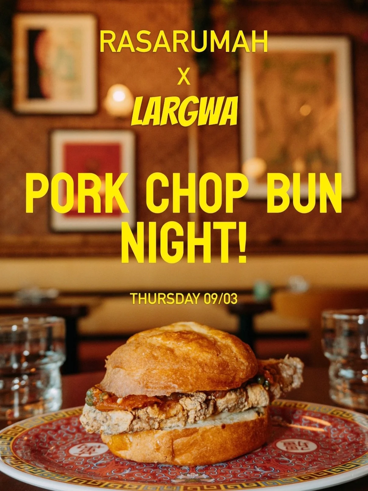 Join us this Thursday 9/03 for the return of the incredible @larg.wa featuring the fan favorite pork chop bun and some special desserts! Available for dine-in and takeout 💥