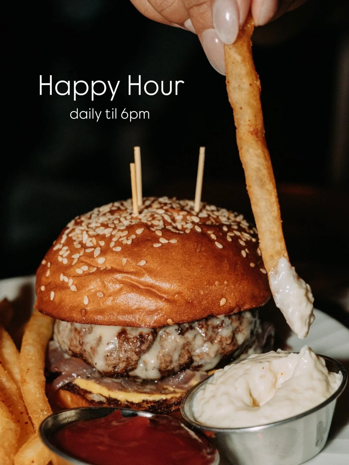 Daily happy hour essentials- martinis, margs, and burgers
