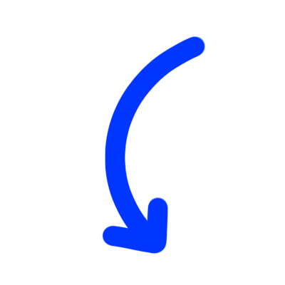 Black silhouette of a person with an arrow pointing down and to the right in blue.