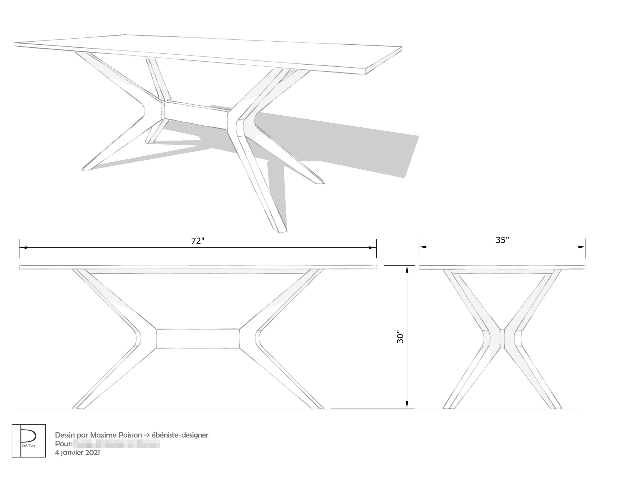 Dessin 3 dimensions d'une table de cuisine