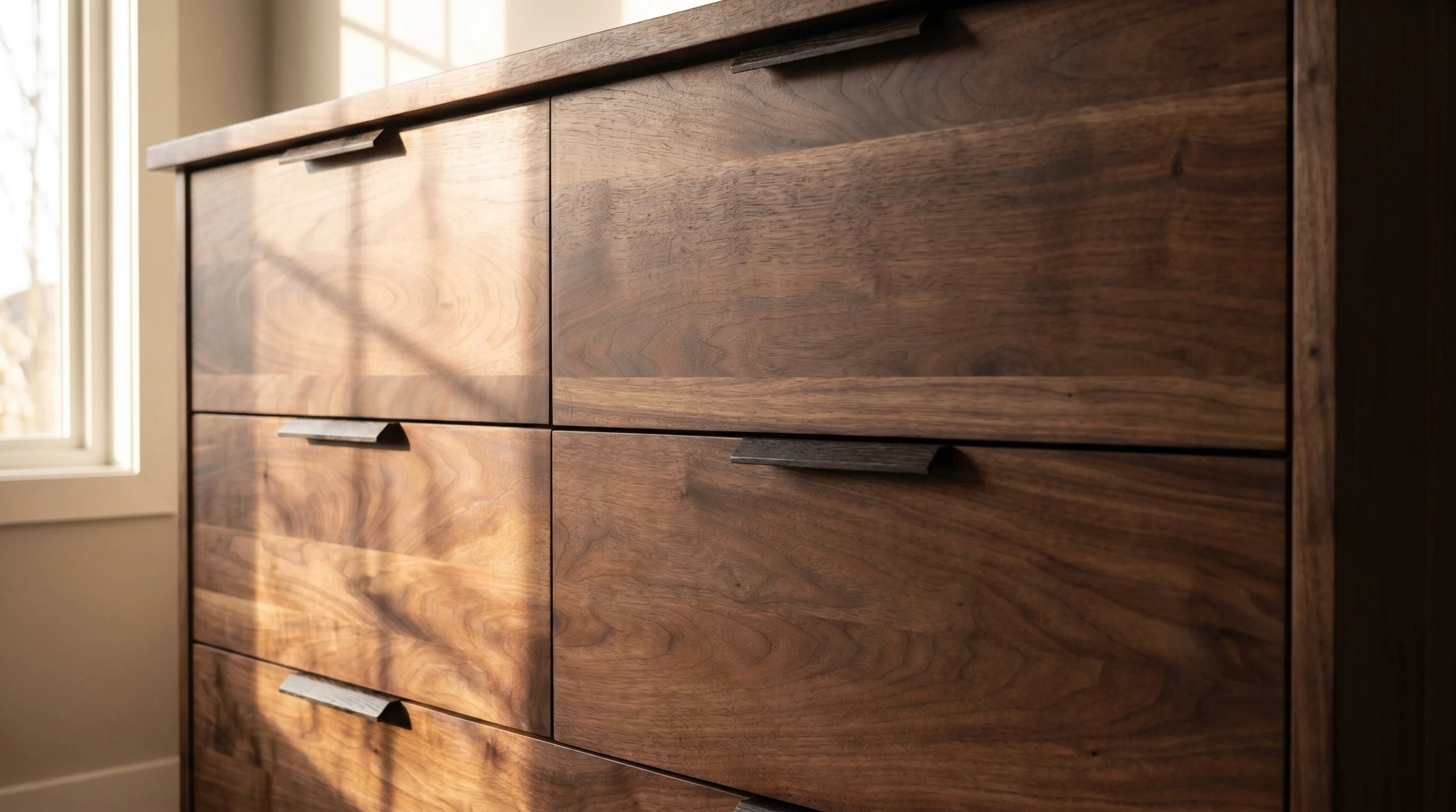 Détails tiroirs commode en noyer