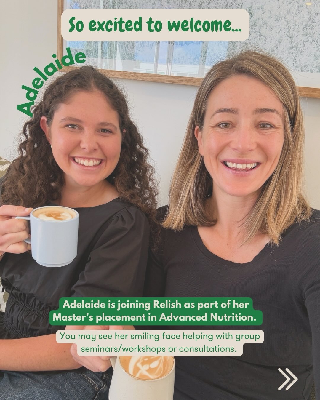 So excited to welcome Adelaide to Relish 💚

Adelaide is joining as part of her Master&rsquo;s placement in Advanced Nutrition, and I feel very lucky to have her alongside me for the next few months.

She&rsquo;ll be helping with workshops, creating 