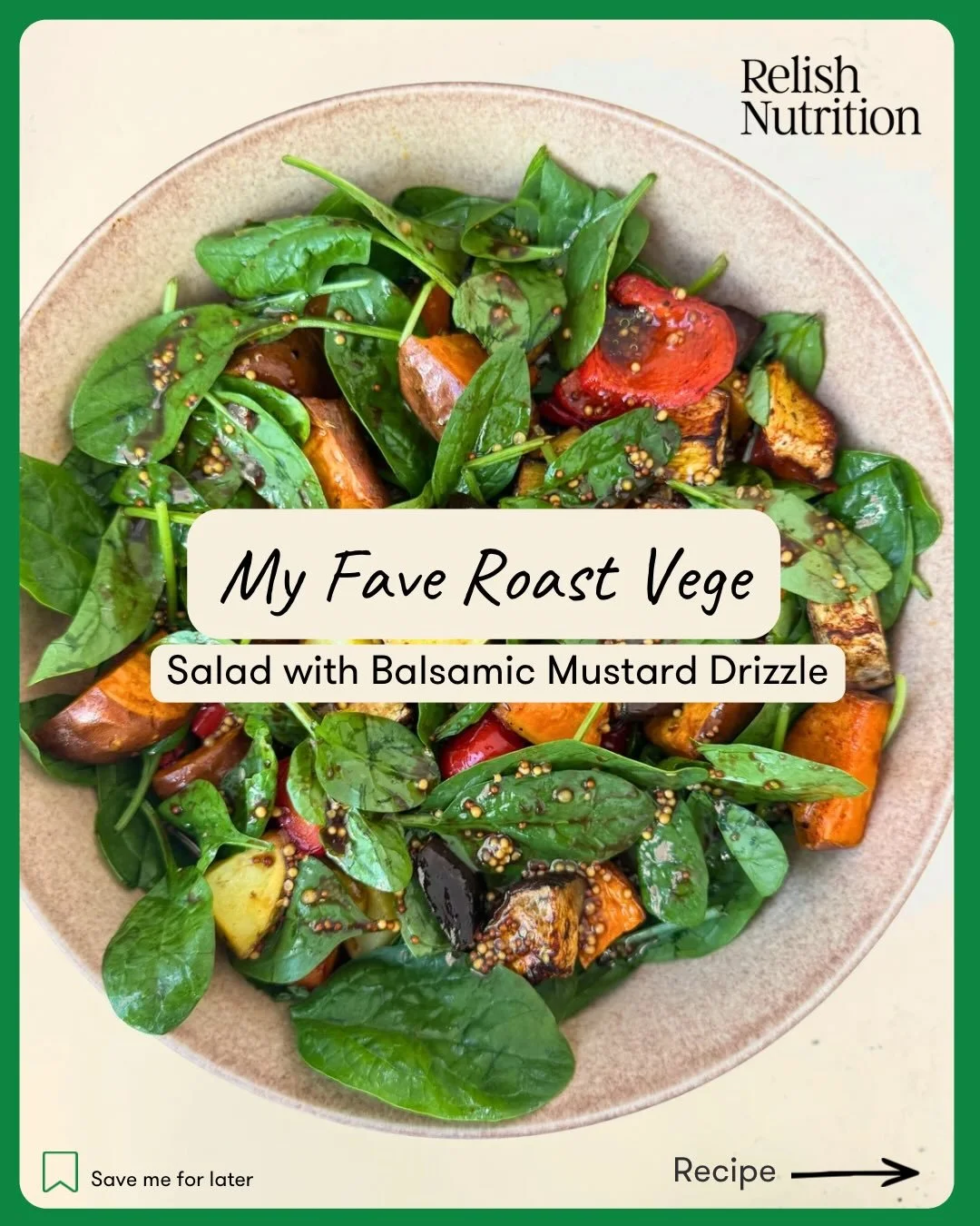 Save this for later 🥗

My go-to roast vege salad.
So easy. Always hits the spot.

Roast whatever you&rsquo;ve got, toss it through baby spinach, drizzle over the balsamic mustard dressing and you&rsquo;re done. The dressing is the real winner.

You 