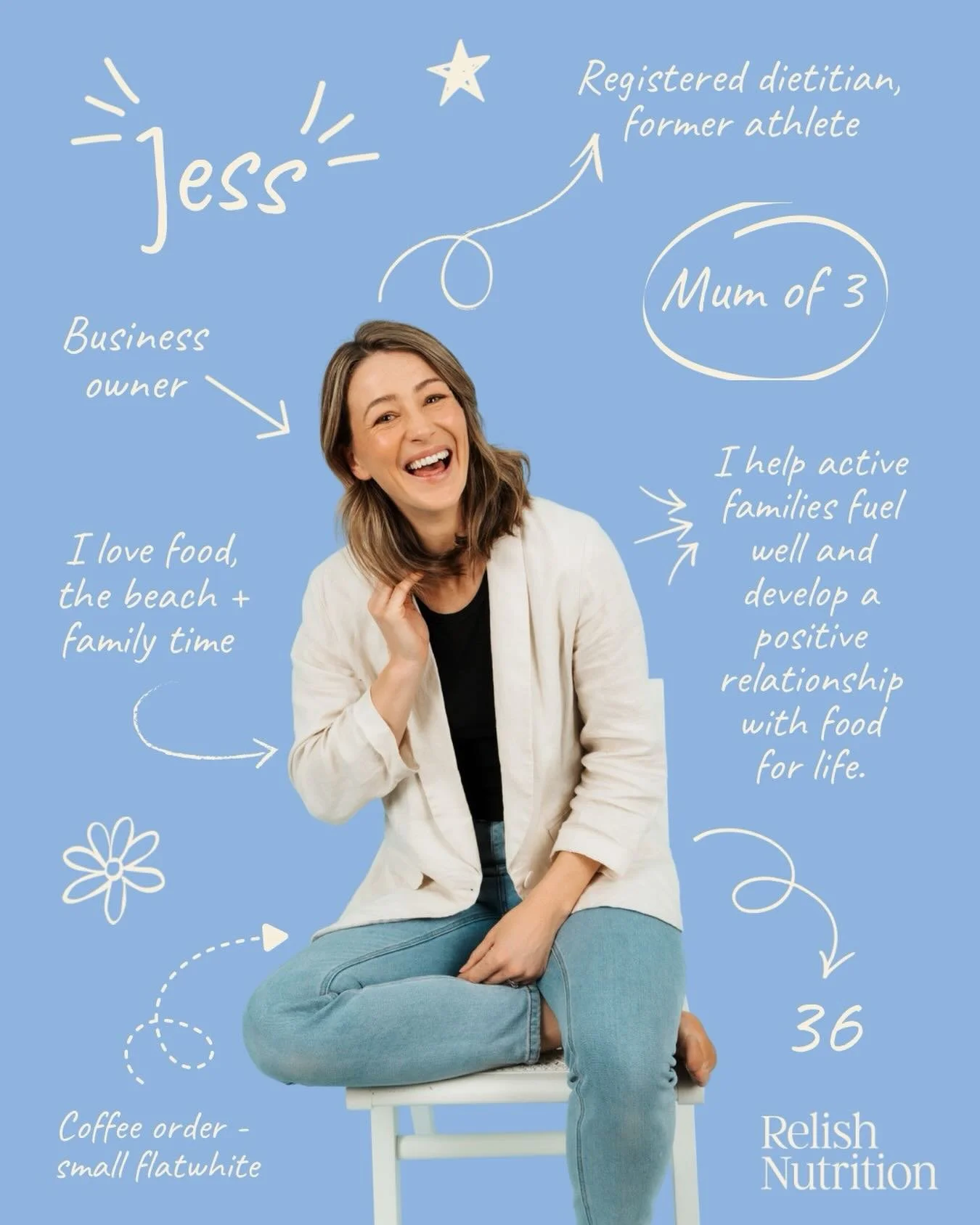 Hi, I&rsquo;m Jess. Mum of 3, registered dietitian, former netballer, and small flatwhite drinker.

I help active families fuel well and develop a positive relationship with food for life. No diets, no strict rules, just practical nutrition that fits