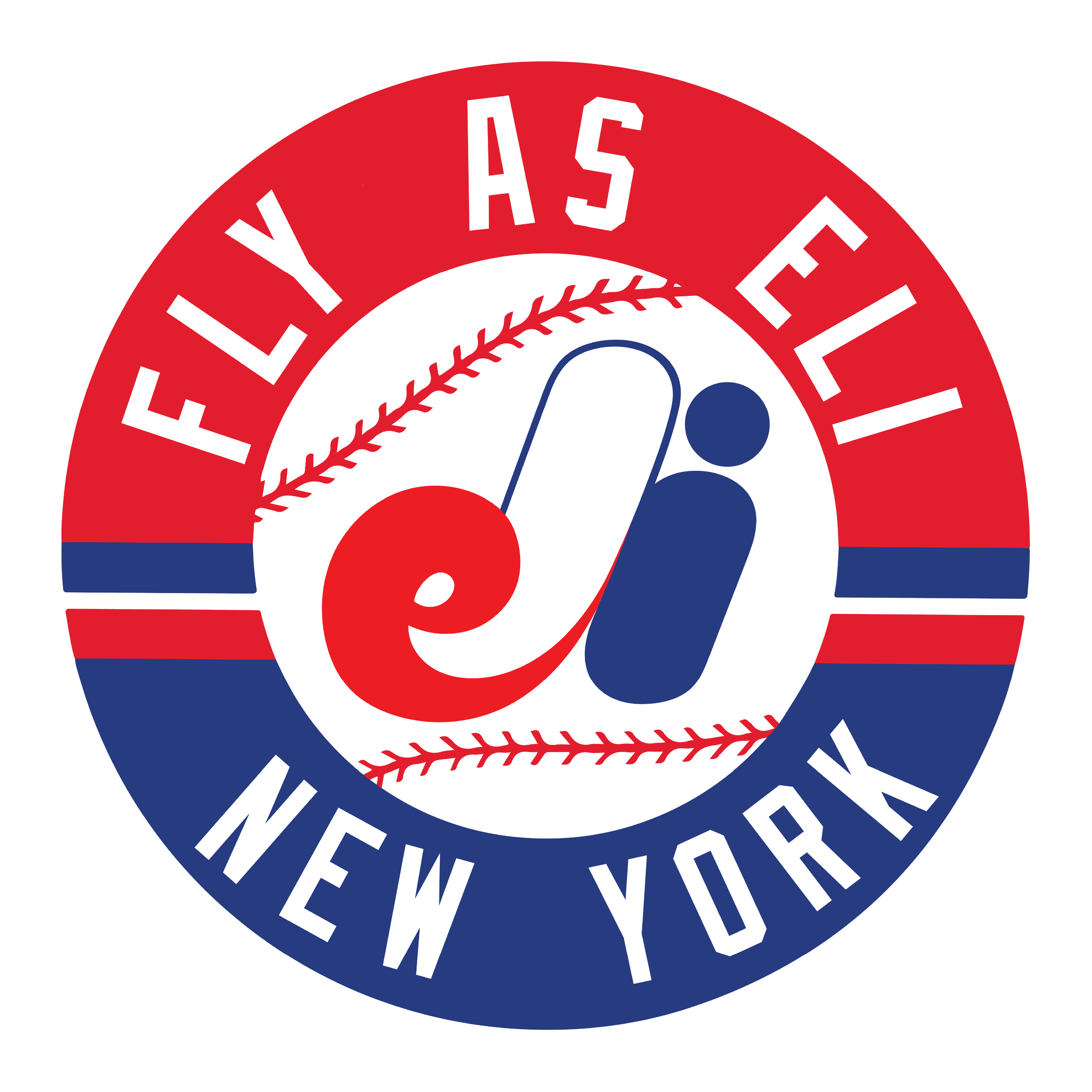 Logo of the New York Yankees baseball team with the phrase "FliY AS ELi" and a stylized baseball in the center.
