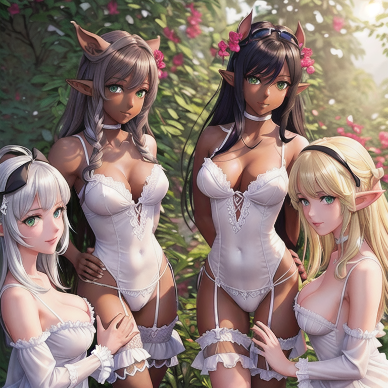 05819-38899784-3girls, realistic_ 1.5, high elf, (((dark-skinned female))), long  ((brown hair)), pointy ears, green eyes, hair bow, looking at.png