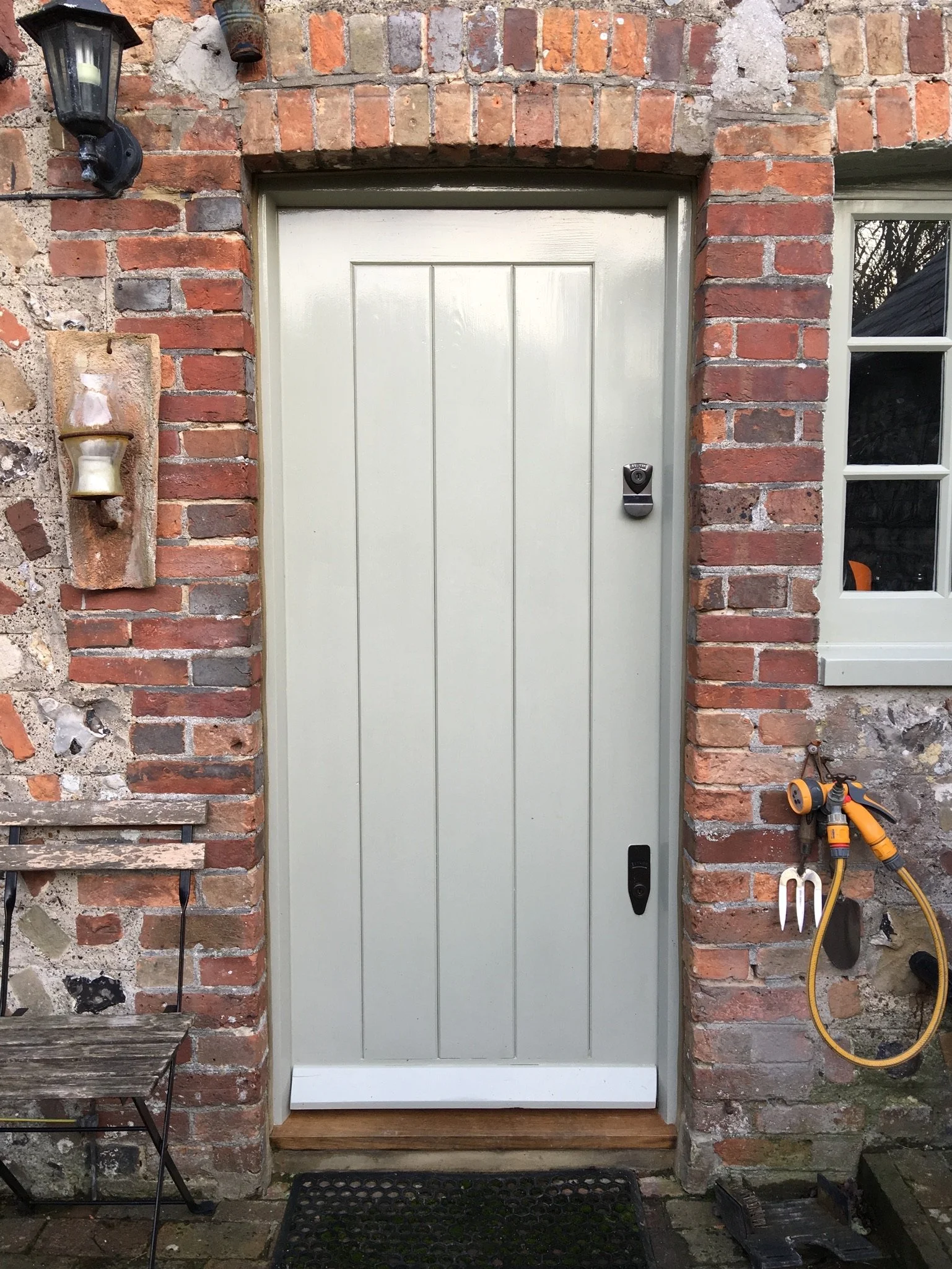 Painted french grey Accoya T&G close-boarded door