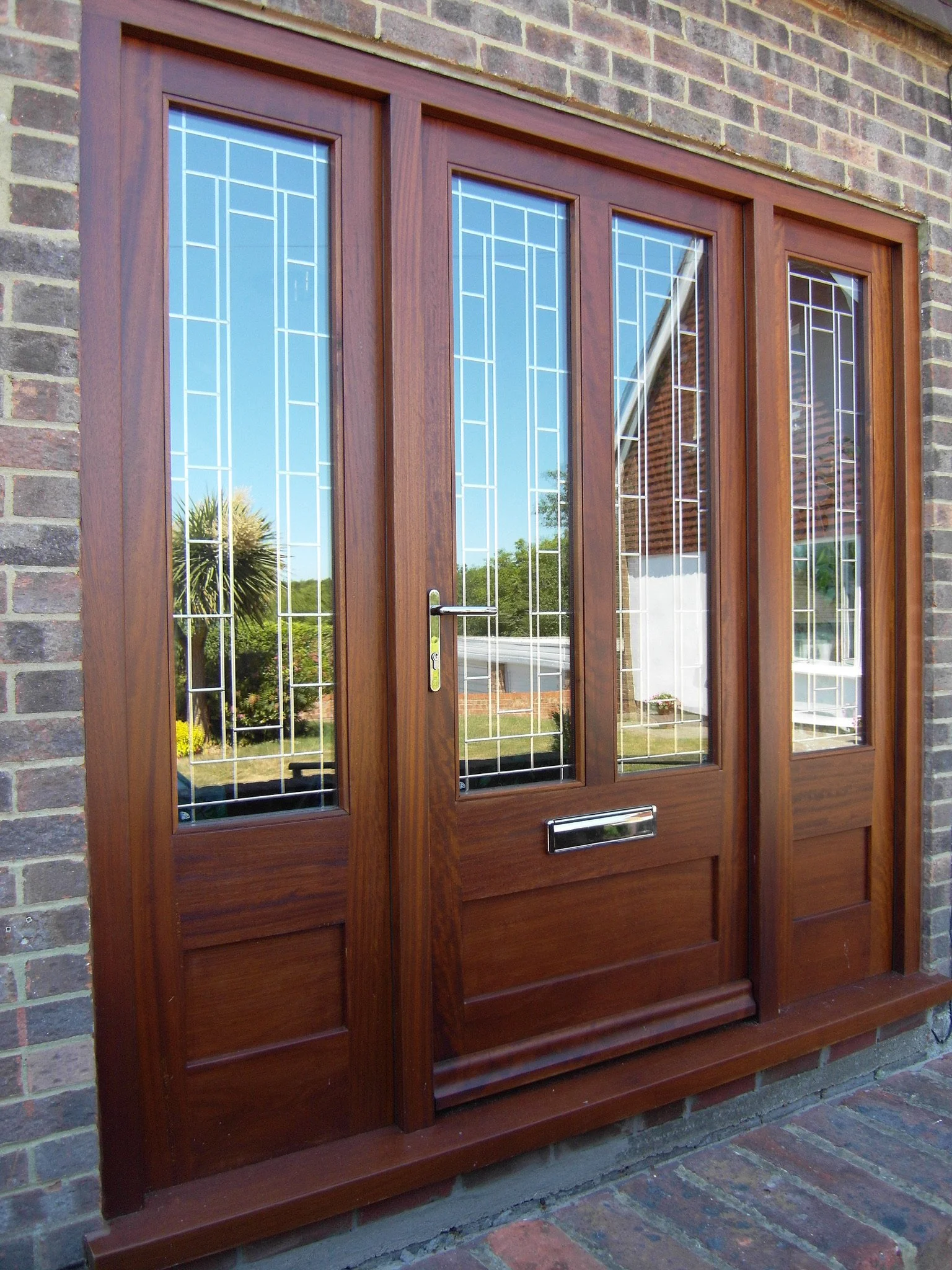 Iroko front door with sidelights