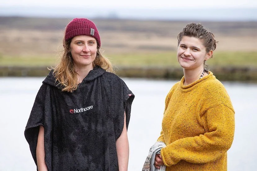Posing nicely for the camera vs post swim silliness - dancing around to warm up is a vital part of the cold water swimming process. 

The other week we went for a swim in a lovely pond that sits on open access land in the Peak District. There aren&rs