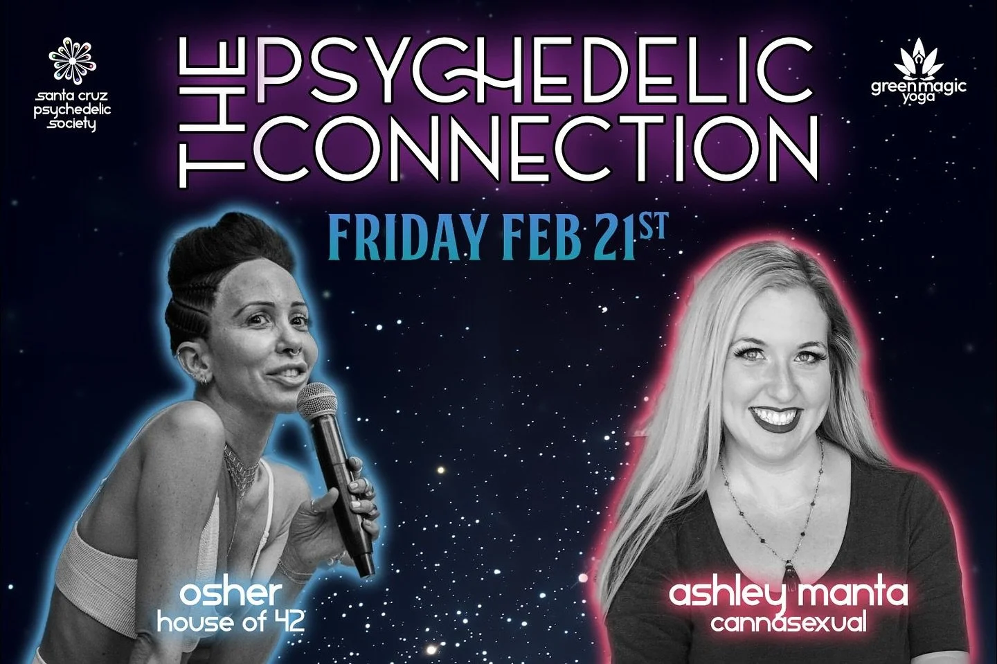 💫 Osher back in Santa Cruz - Sex &amp; Psychedelics - GMY Farewell Party!

We&rsquo;re excited to share our upcoming Psychedelic Connection will be on Friday Feb 21st. Organized by @greenmagicyoga and @psychedelicsantacruz This will be our last one 