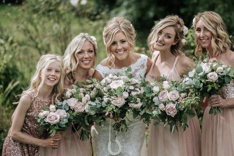 pink and green country wedding bouquets