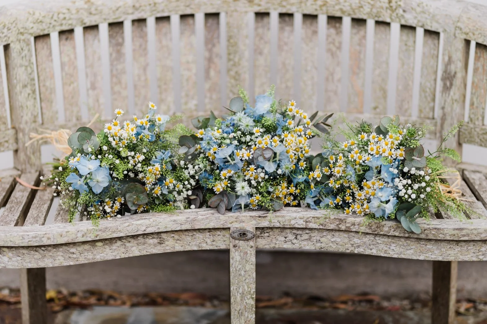 blue and green country wedding display