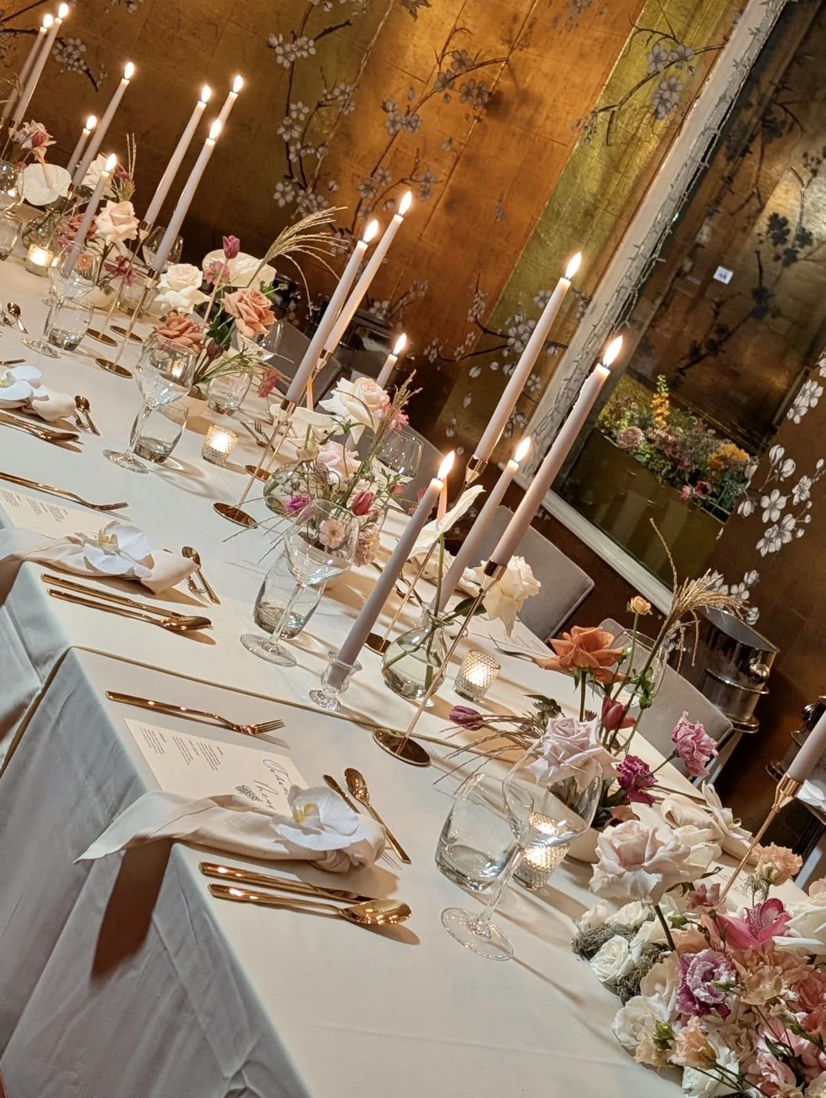 nude winter tablescape for private dinner in liverpool
