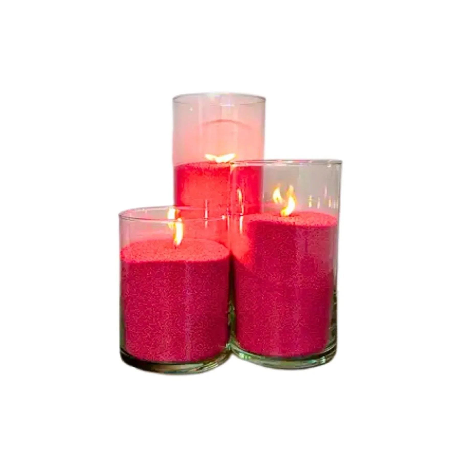 COLOURED SAND CANDLES IN CYLINDER VASES - £10 EACH