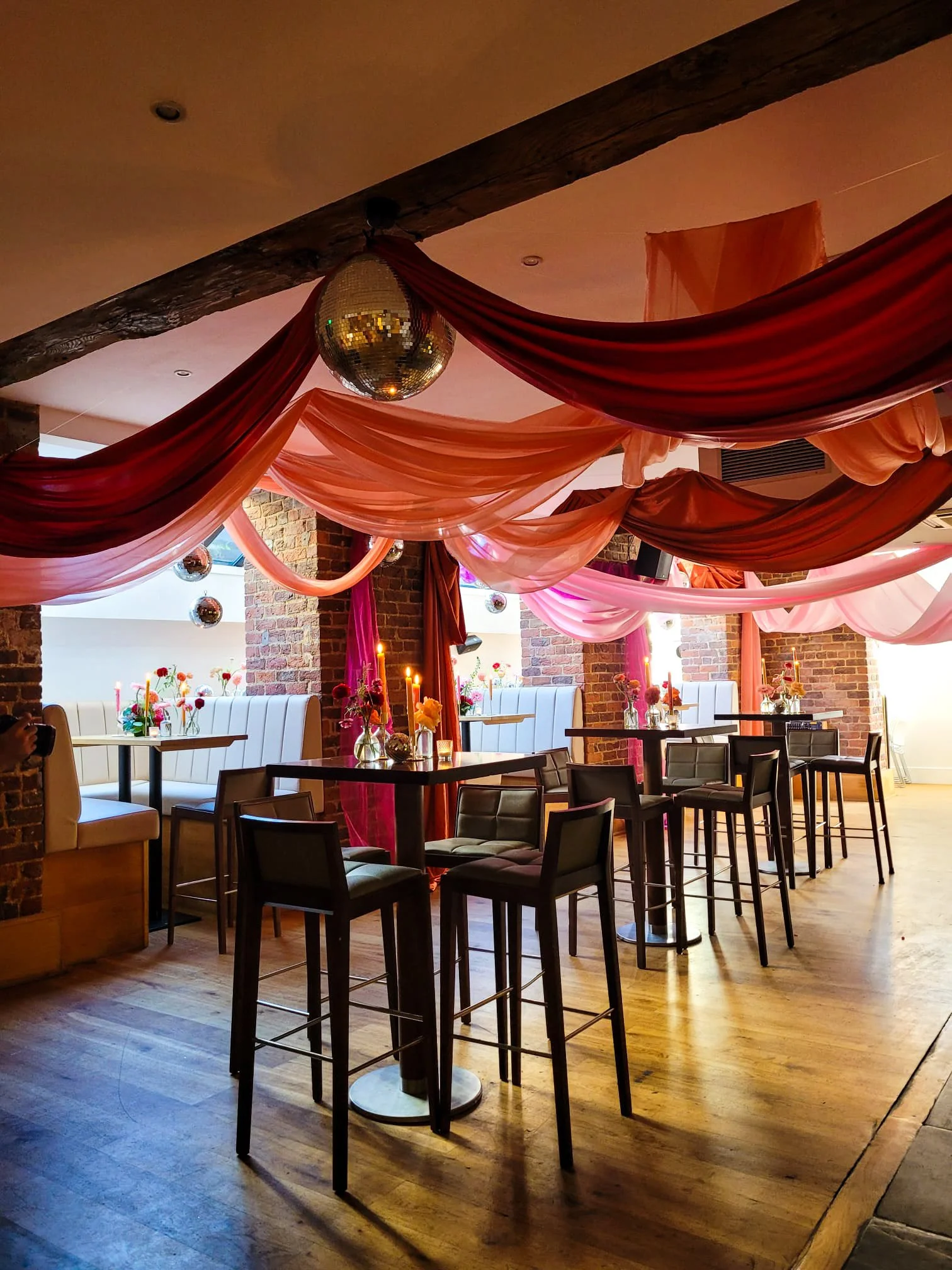 fabric draping & disco balls at hope street hotel liverpool