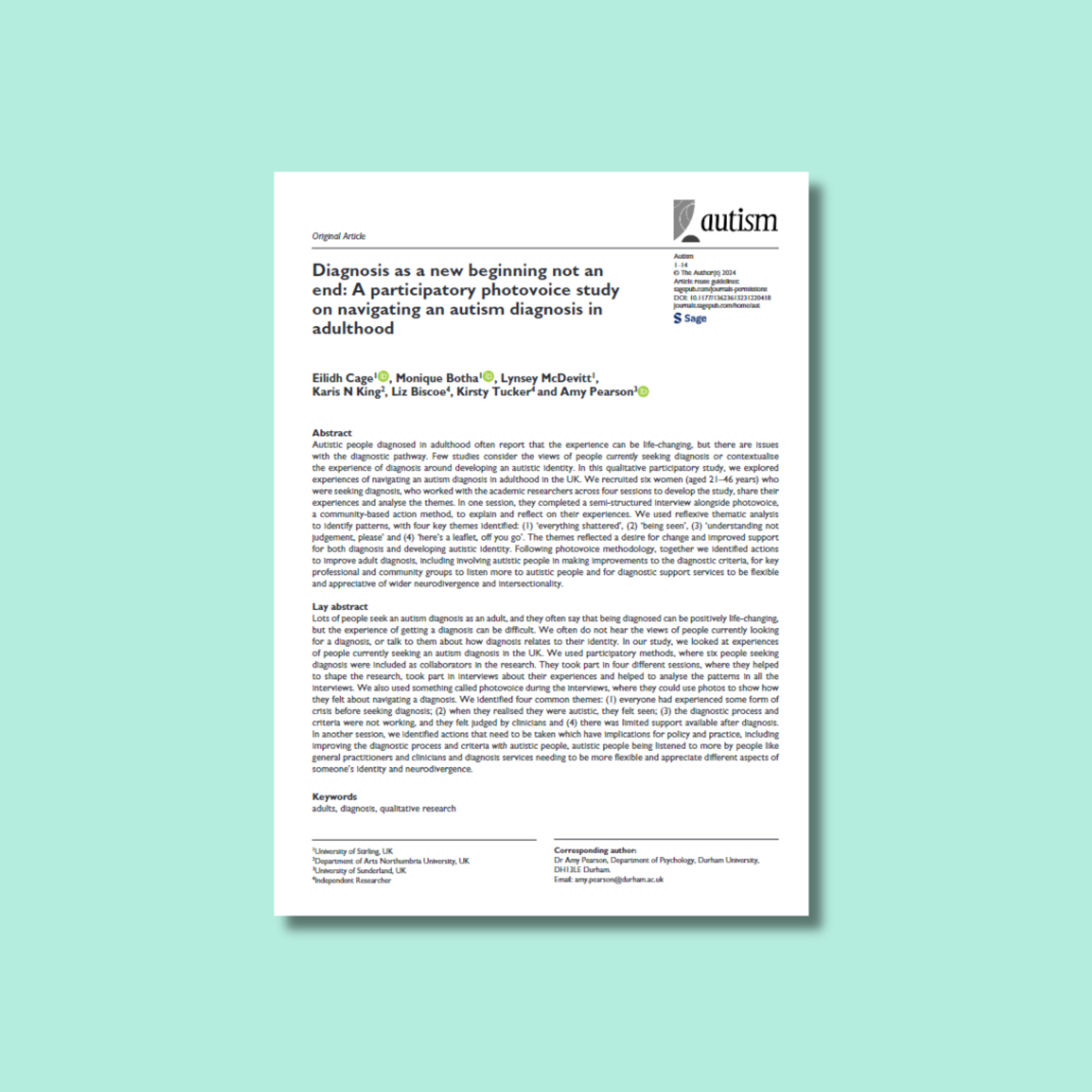 Diagnosis as a New Beginning Not An End: A Participatory Photovoice Study on Navigating an Autism Diagnosis in Adulthood