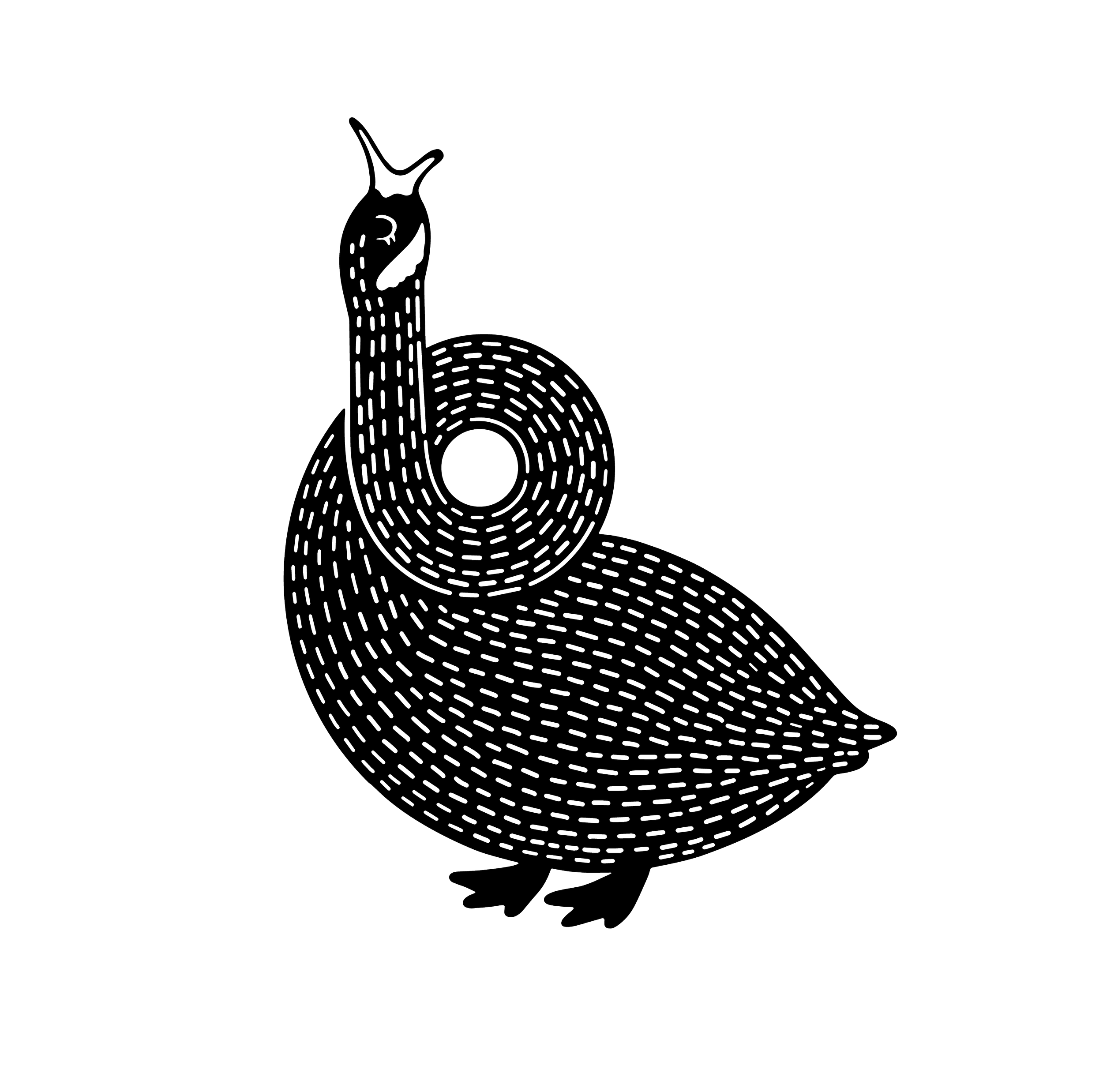 In black: Line drawing of a goose