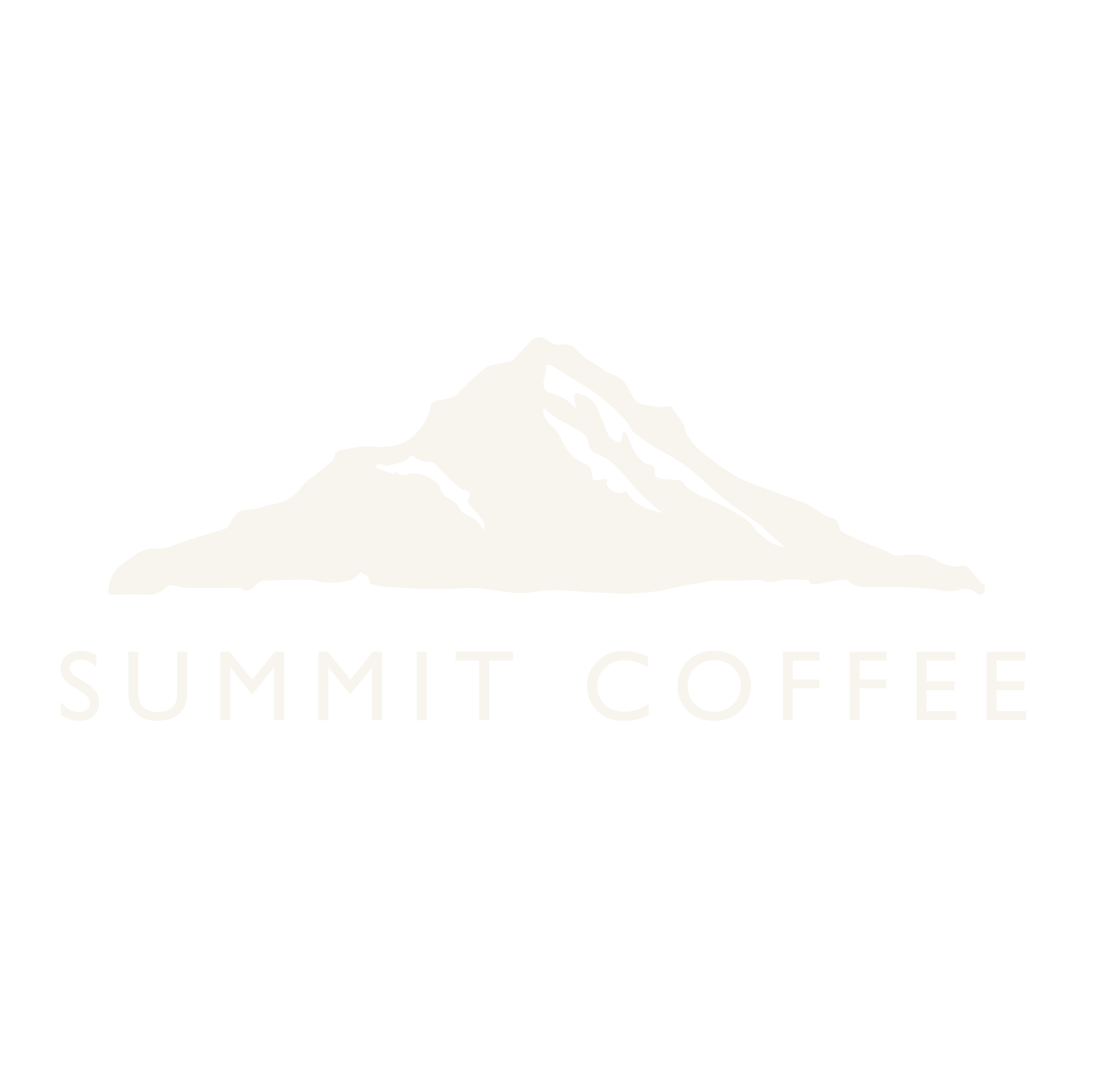 in beige: Outline drawing of a mountain with the words 'SUMMIT COFFEE' beneath it.