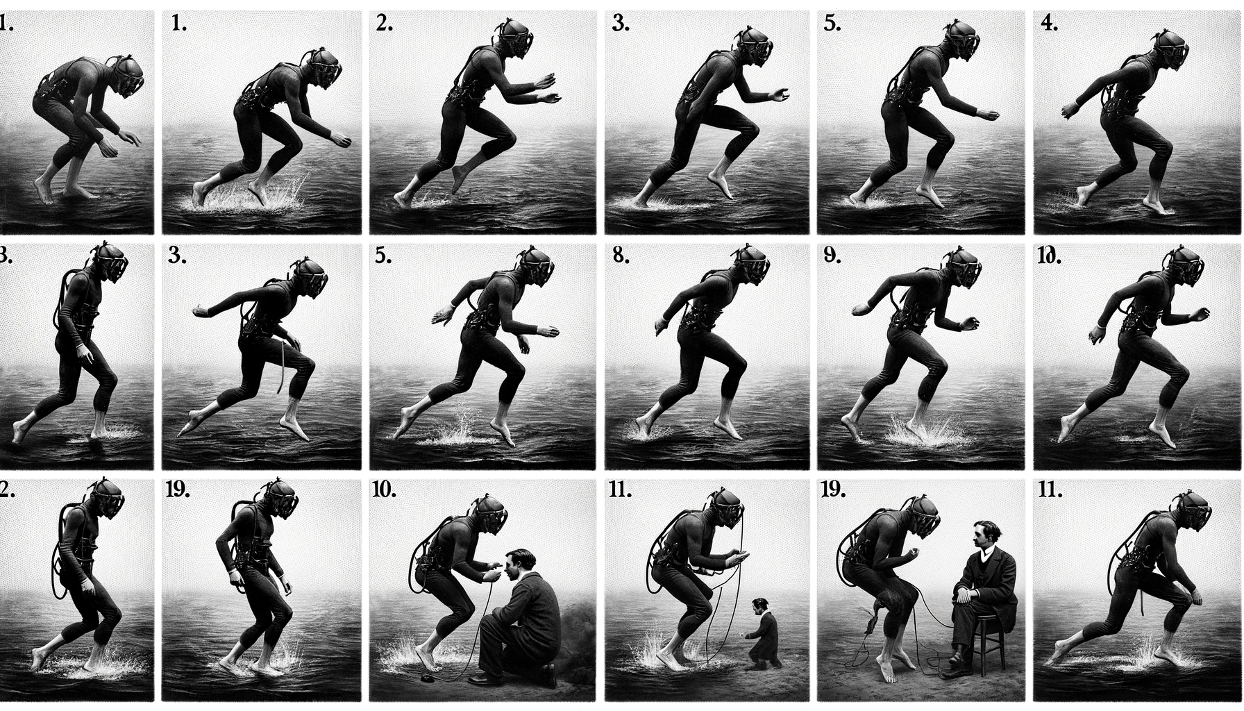DALL·E 2023-11-23 01.23.23 - A sequence of images in the style of Eadweard Muybridge, showing a character facing the camera and performing the following actions_ 1. Arms gracefull.png