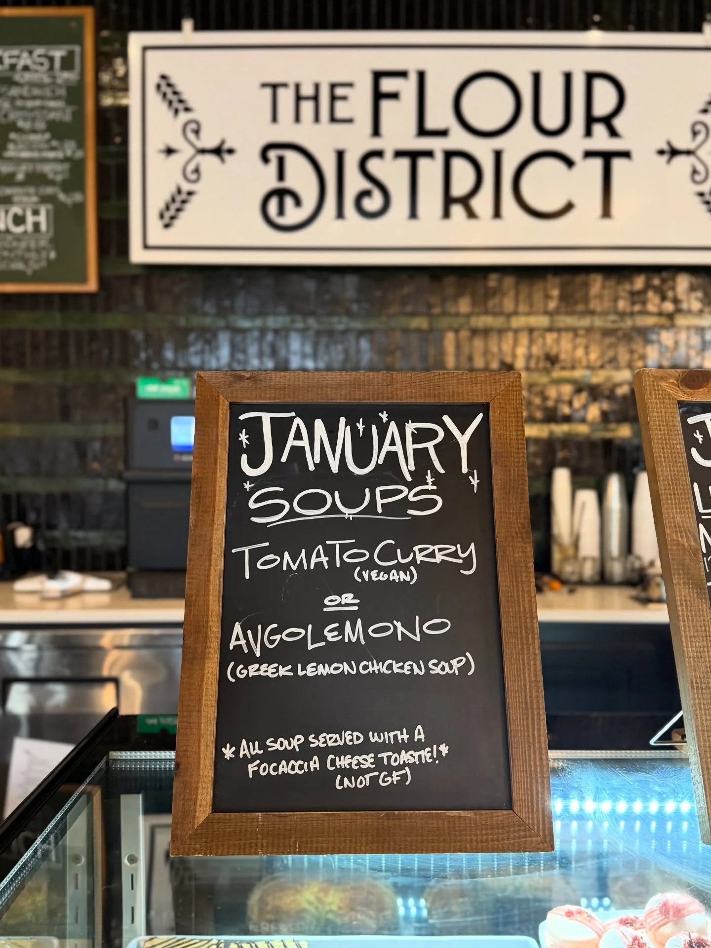 Come and get the January soups while they are still here! This month we have a delicious Tomato Curry and Angolemono, a Greek lemon &amp; chicken soup! Served with the perfect focaccia cheese toastie.