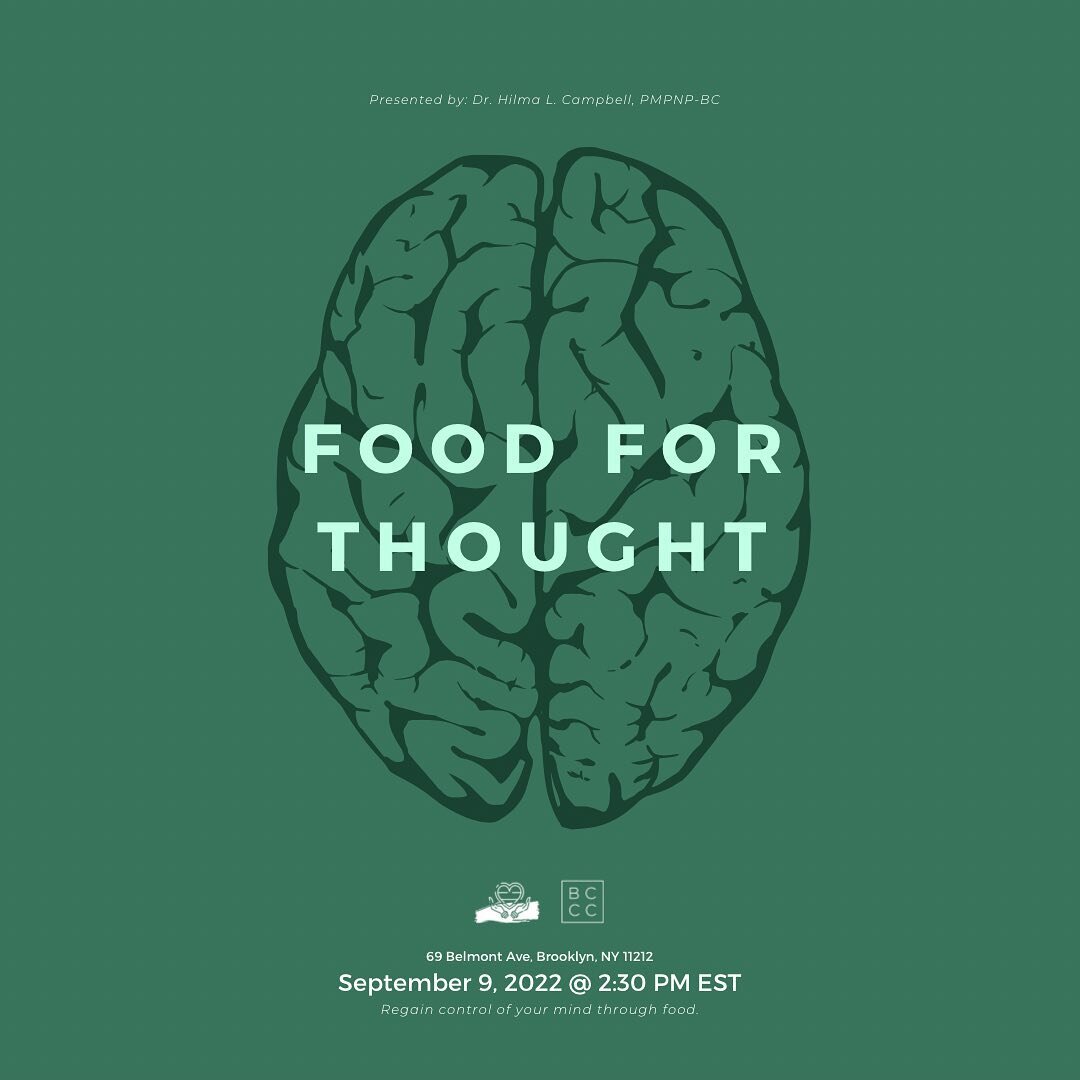 Stop by the BCCC tomorrow for a session on mental health wellness and how you can regain control of your thoughts through food. 

Follow us for more updates on the DWP! 

#local #events #brownsville #brooklyn #newyork #mentalhealth #mentalhealthaware