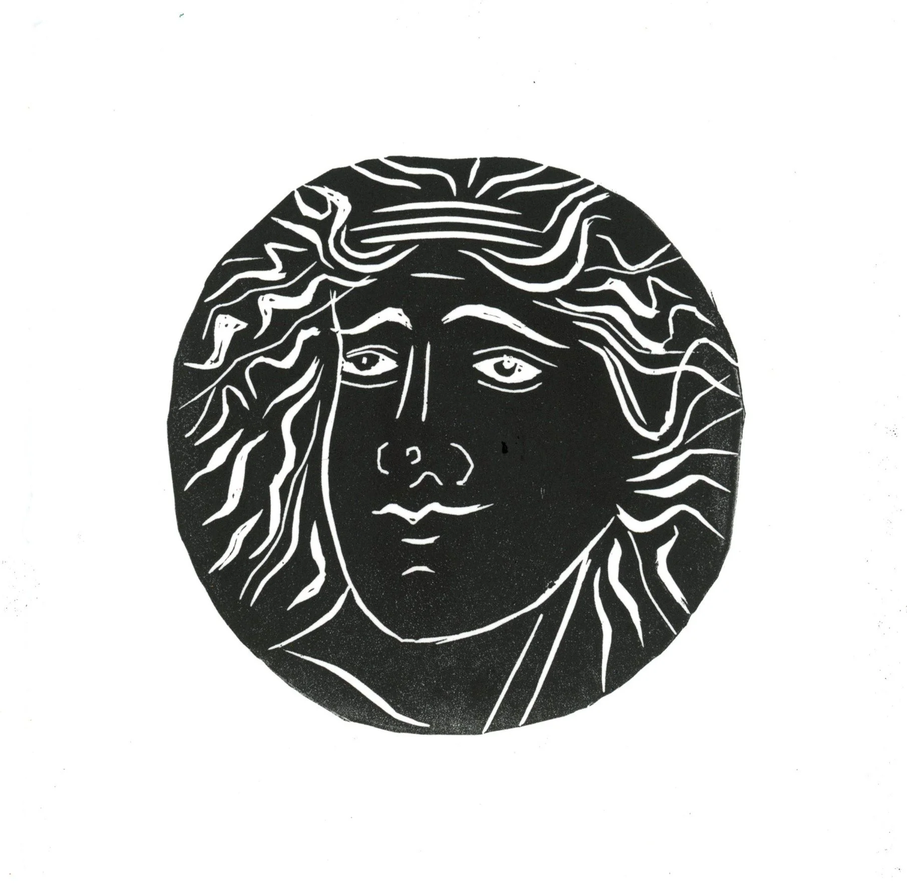 Helios Coin - original linocut print