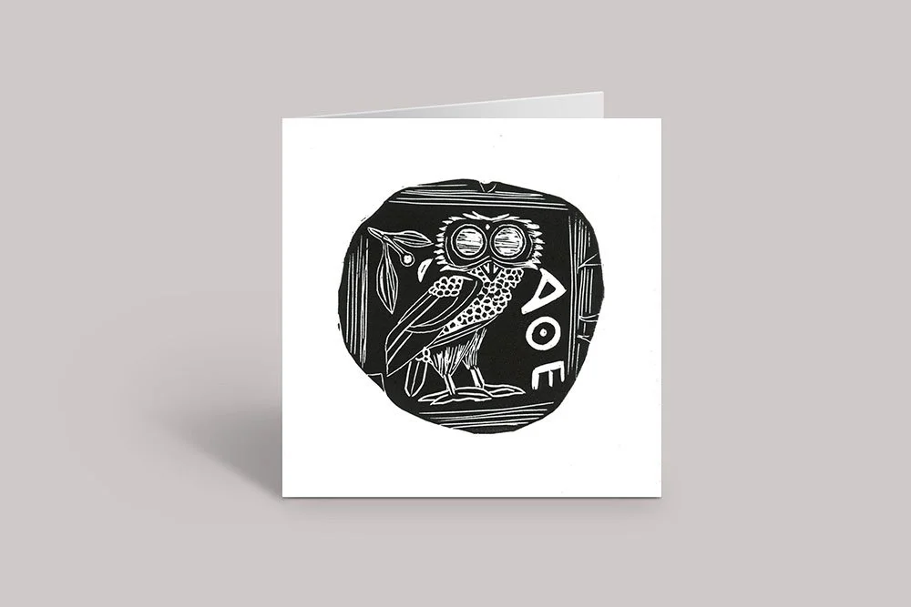 Glaukes Greetings Card- digitally reproduced from an original lino cut
