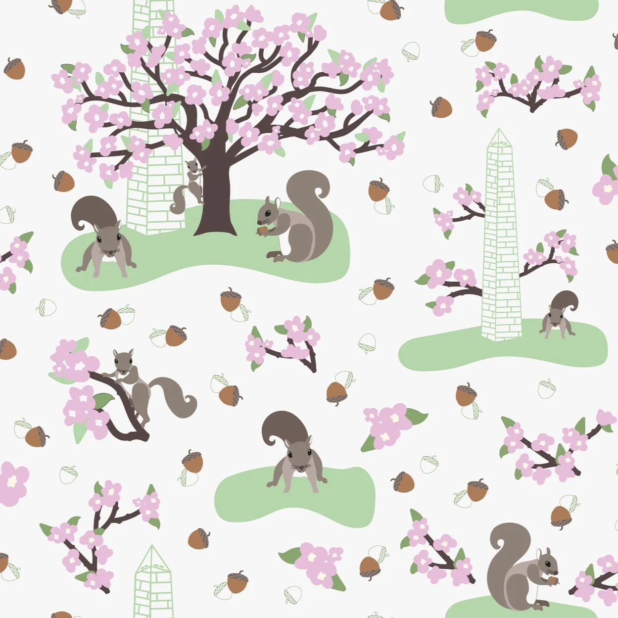 Squirrels and Cherry blossoms near the Washington Monument