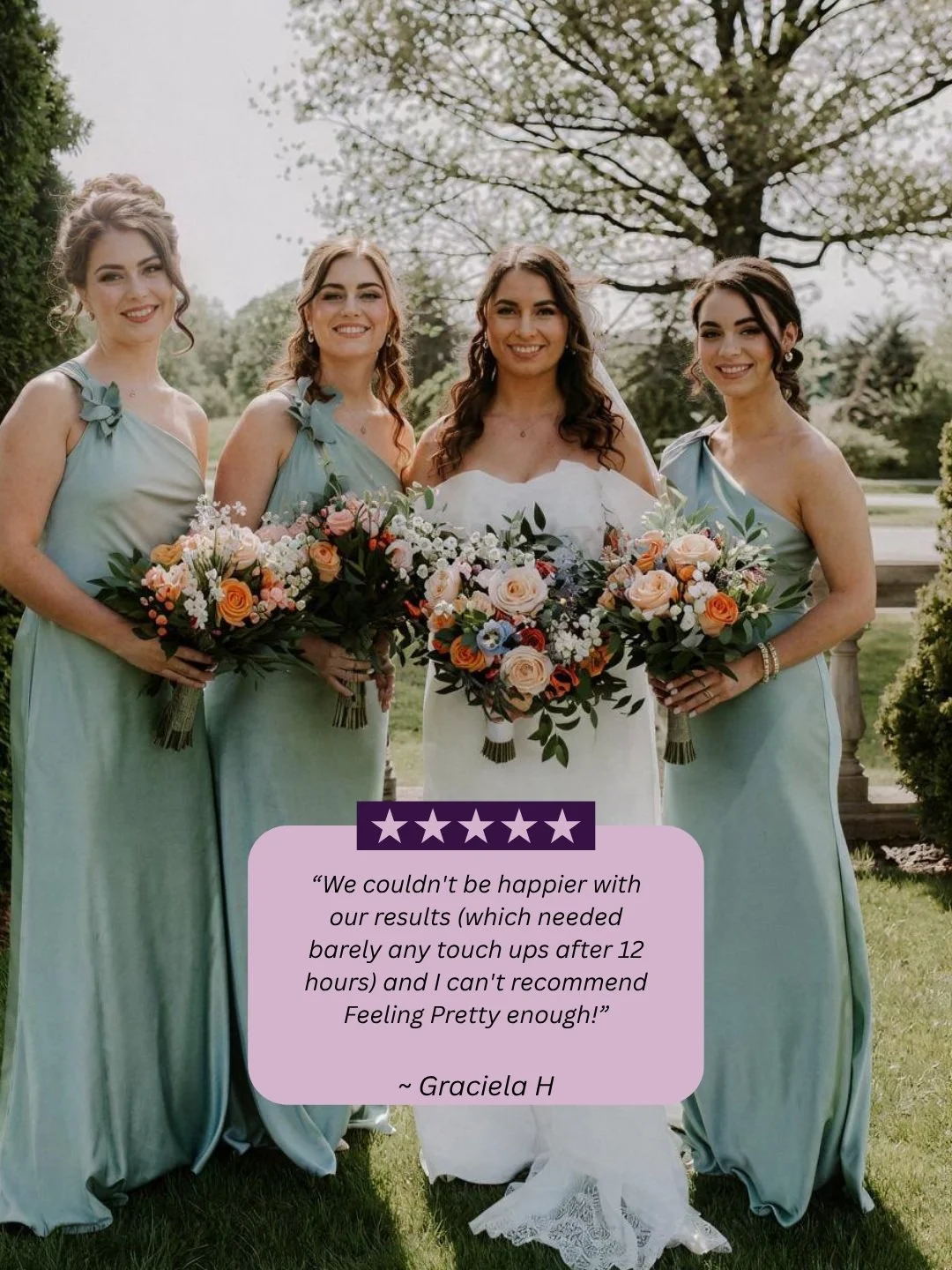 "Cat and her team did an incredible job doing my bridesmaids, mother, mother-in-law, and my hair and make up! My trial was really comprehensive and made me feel secure going into the wedding weekend. Cat and her team arrived early and helped kee