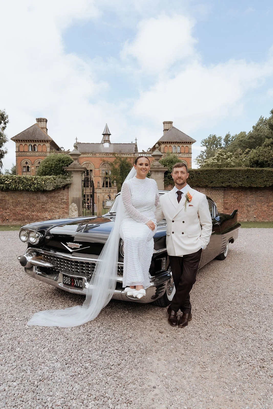 Soughton Hall Wedding Portraits with Vintage Car