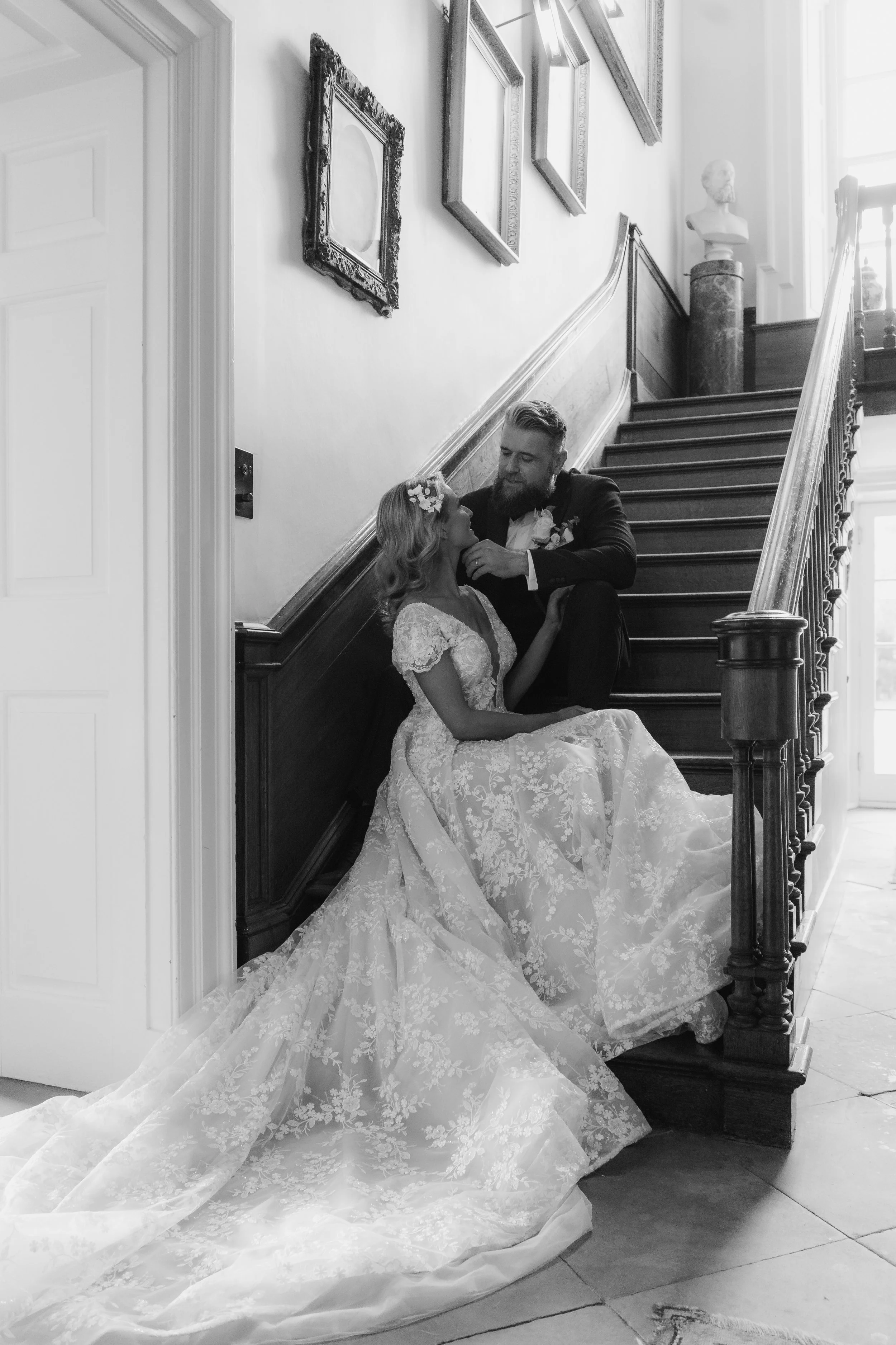 Timeless black and white editorial wedding photograph inside Iscoyd Park in Shropshire