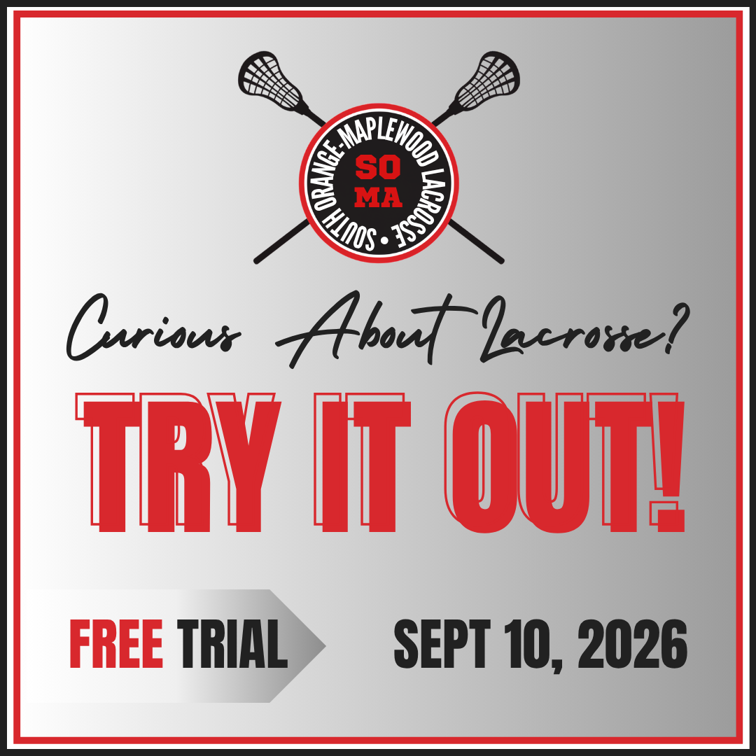 Promotion poster for lacrosse at Marplewood Girls Lacrosse, encouraging curiosity with 'Try It Out!'. Free trial event on September 14 from 12 to 1 PM.