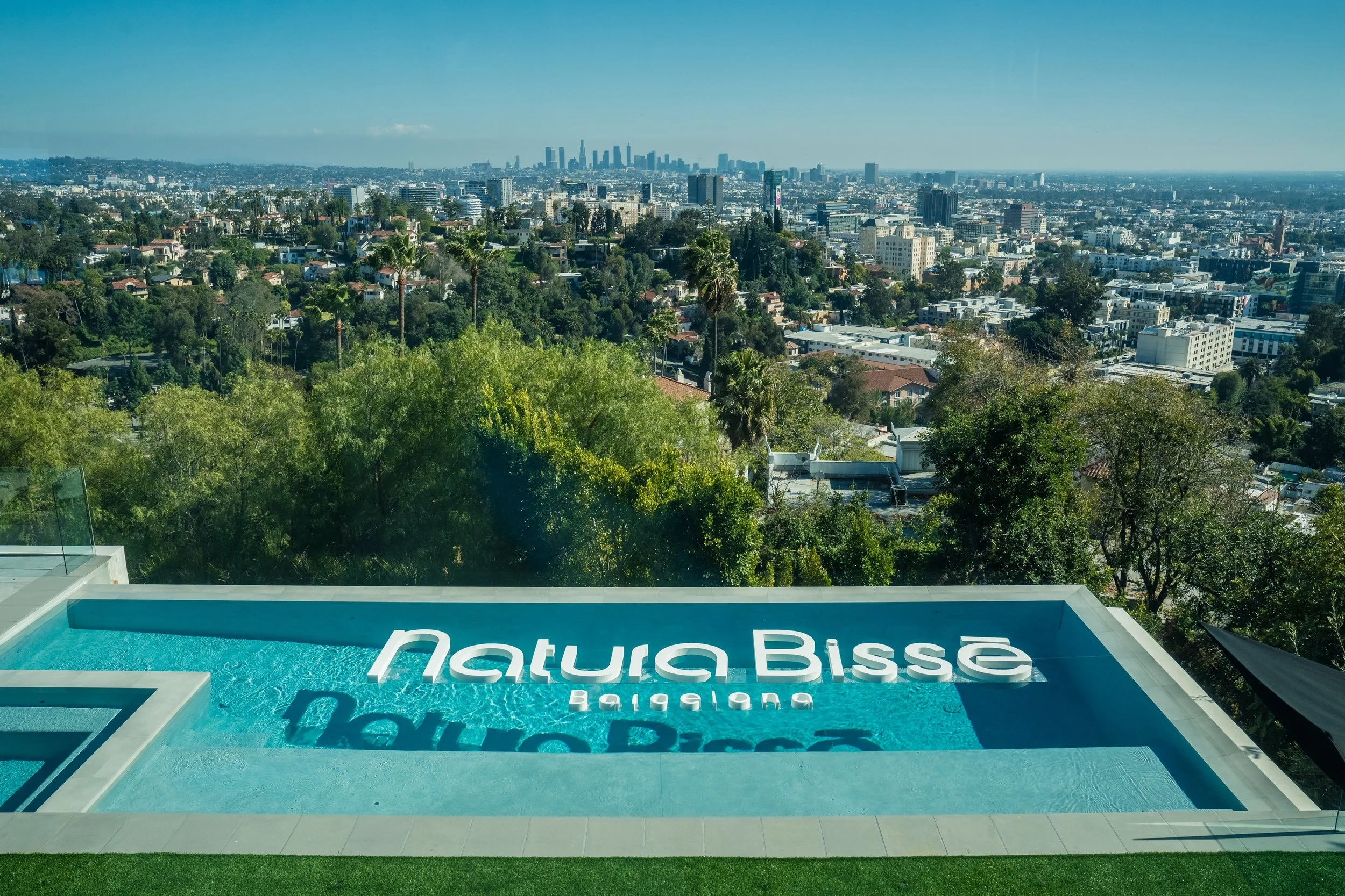 floating signage in pool , brand logo