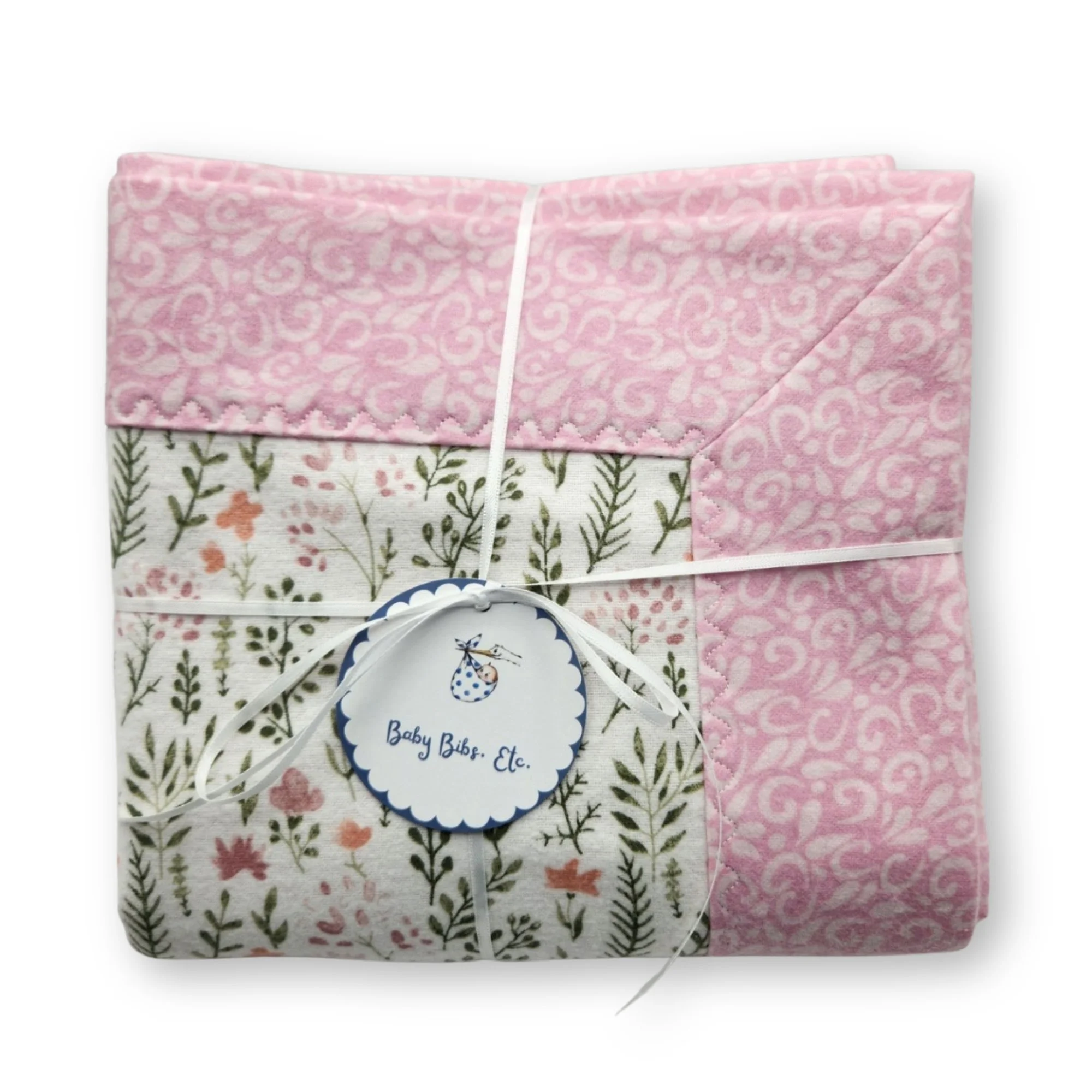 Handmade Flannel Baby Girl Blanket, Cottagecore Delicate Floral Receiving Blanket