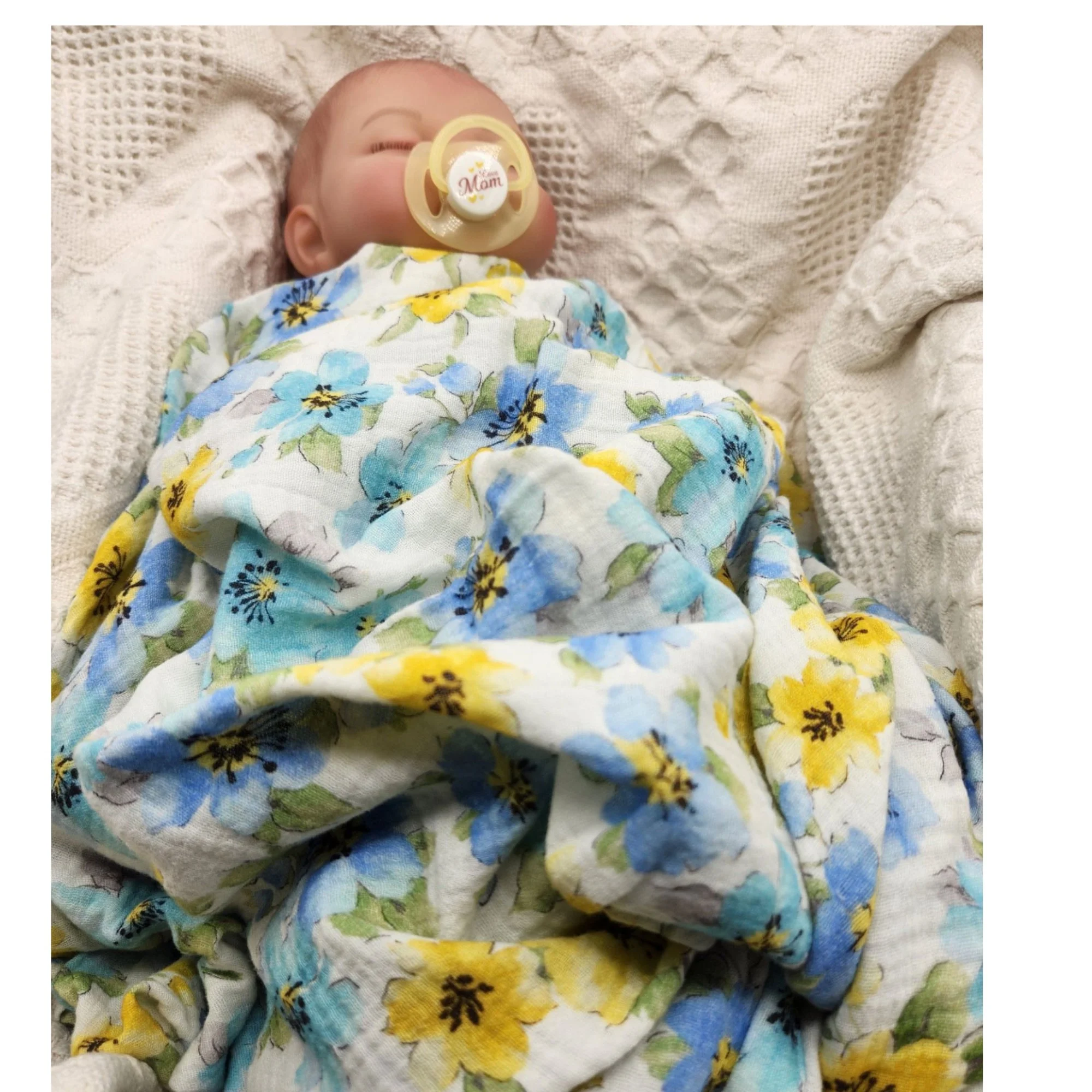 100% Cotton Double Gauze Lightweight Swaddle Baby Girl Blanket with Cottagecore Yellow Poppies