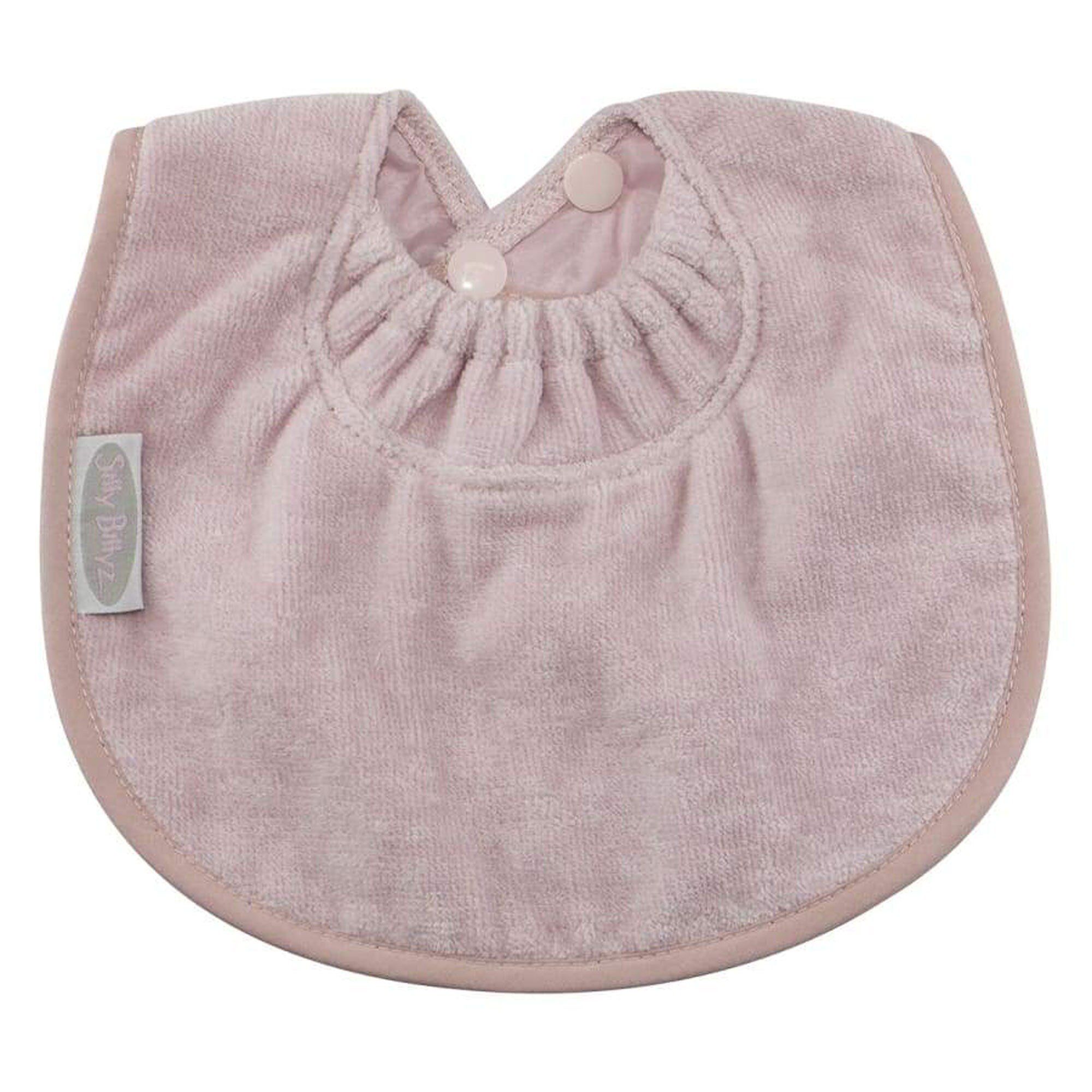 Silly Billyz antique pink cotton toweling baby bib.