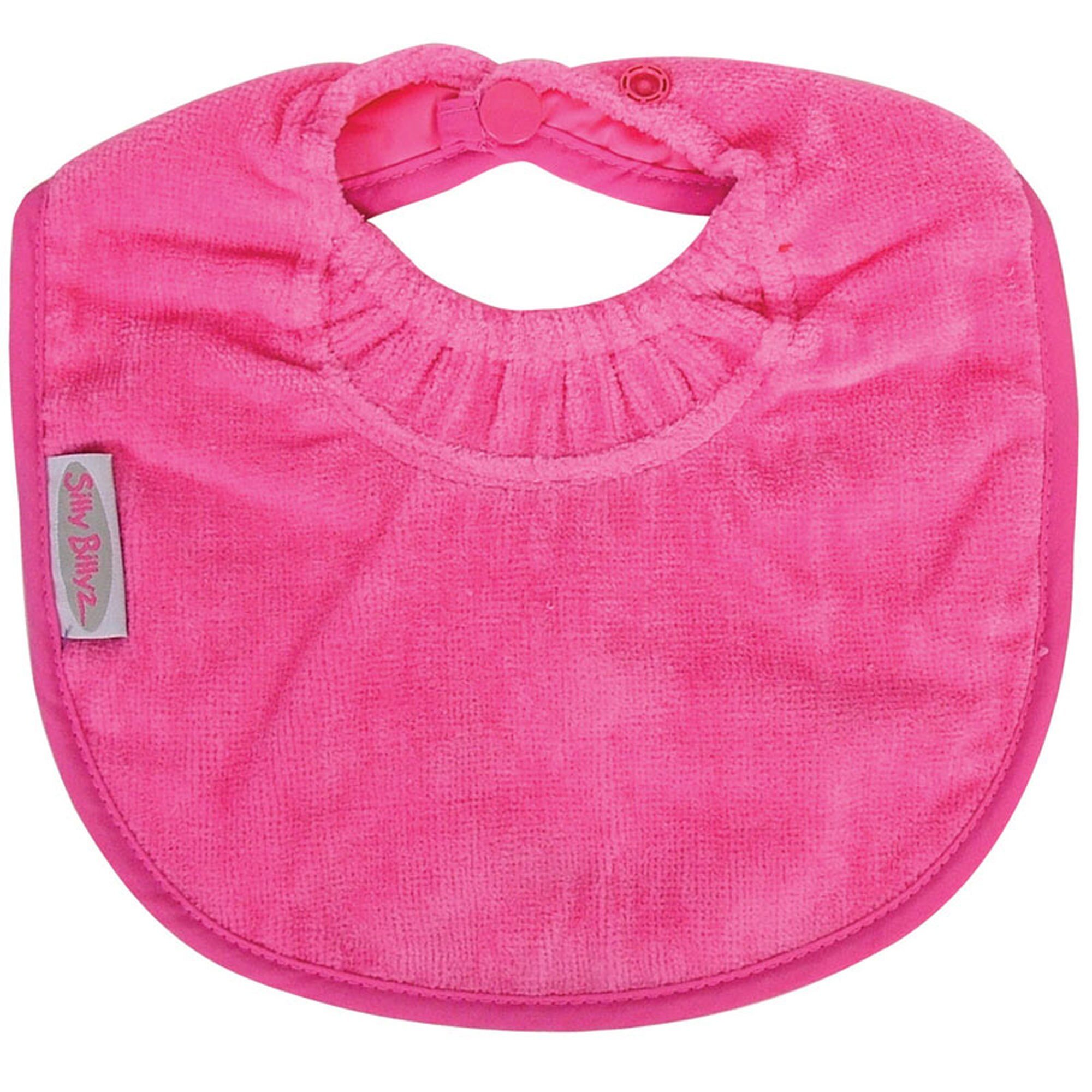 Silly Billyz cerise pink cotton toweling baby bib.