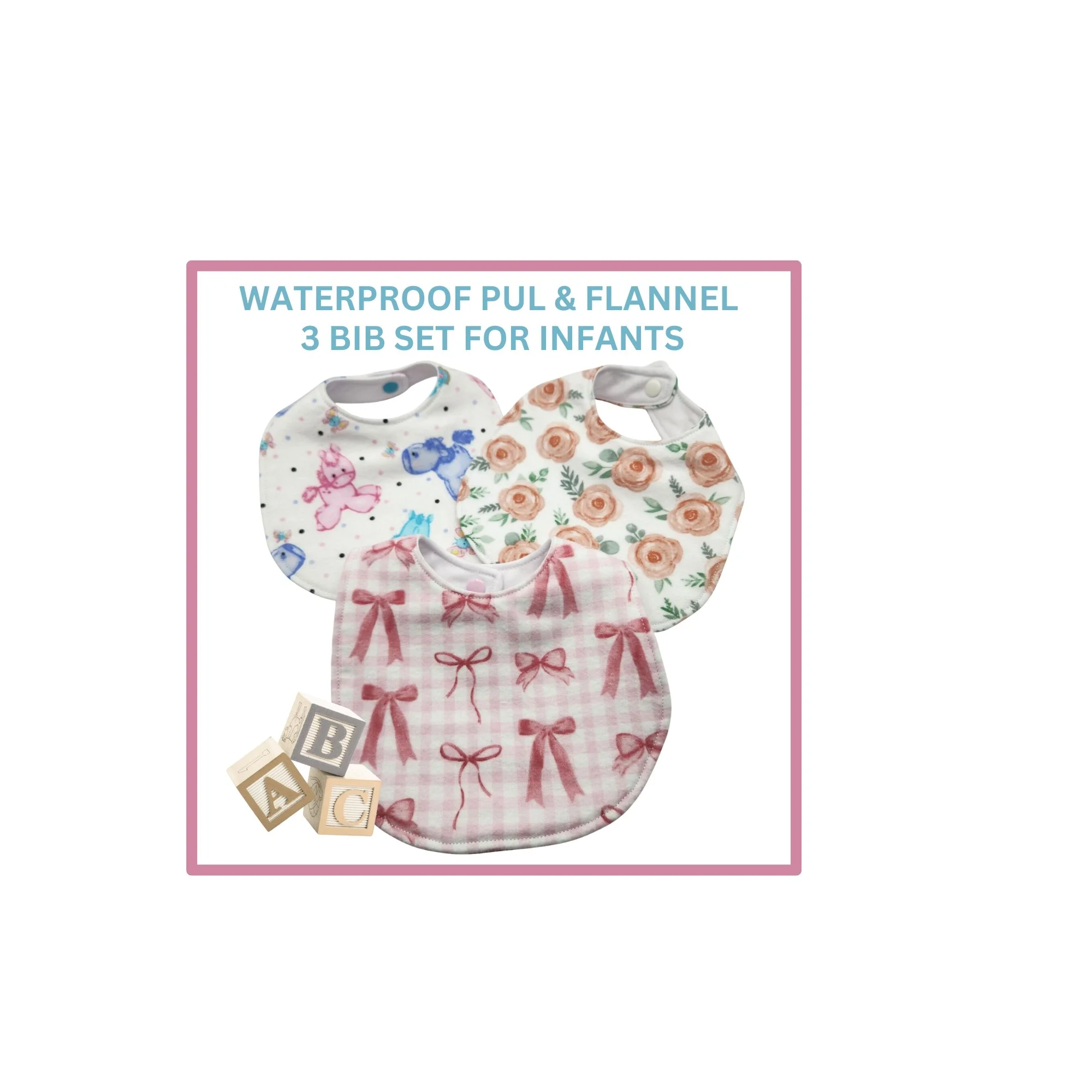 Waterproof PUL &amp; Flannel 3 Bib Set for Infants