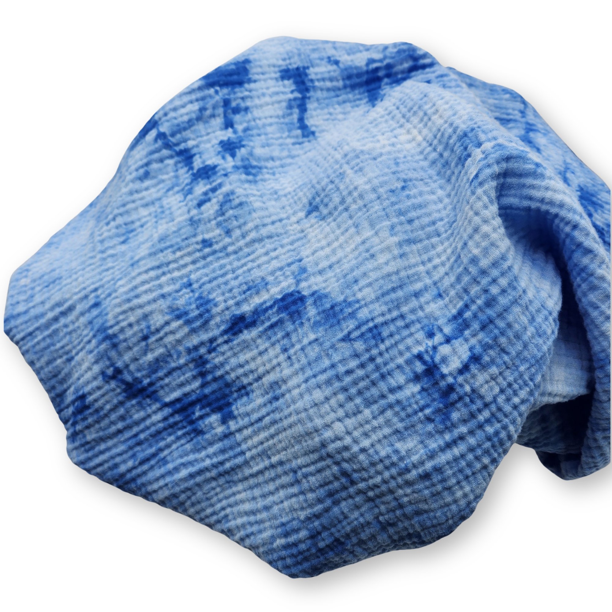 Blue Denim Tie Dyed Swaddle Blanket: Lightweight Cotton Gauze Receiving Blanket