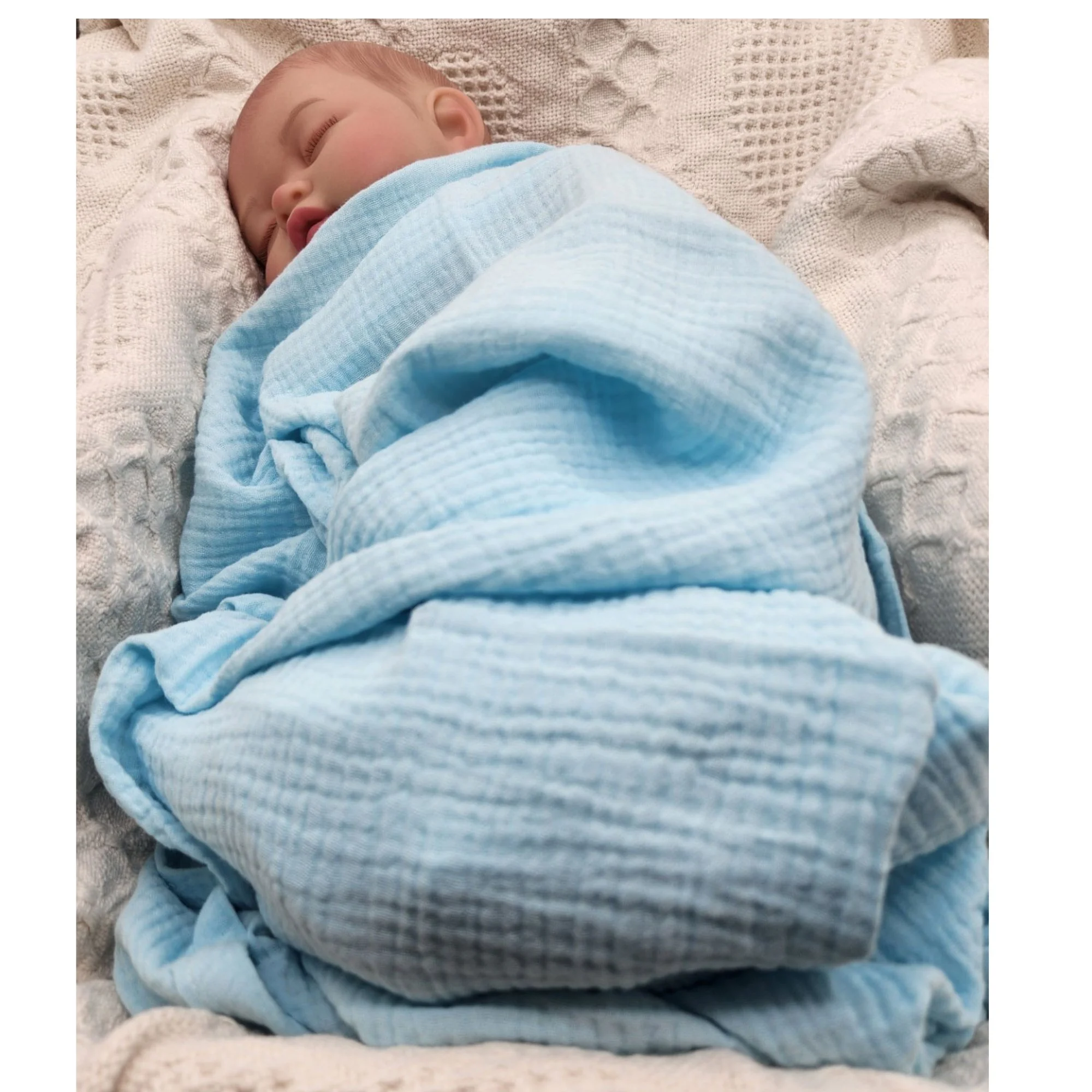 Handcrafted Blue Quality Cotton Muslin Double Gauze Lightweight Swaddle Baby Girl Blanket