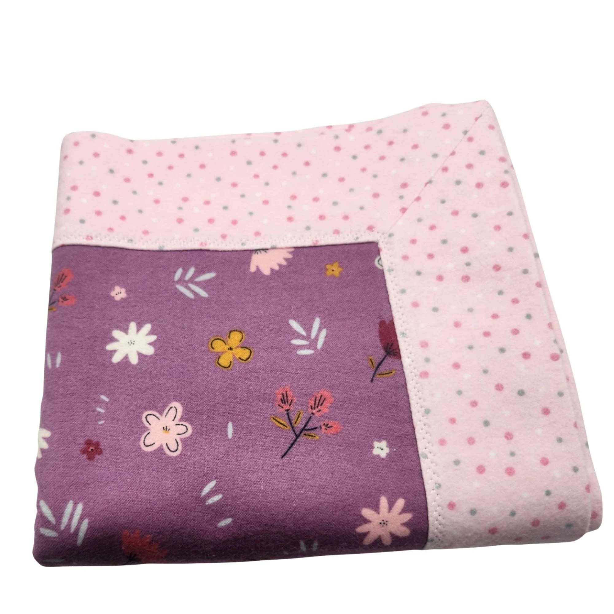 Handcrafted Flannel Baby Receiving Blanket for Girls with Cottagecore Modern Flowers on Purple