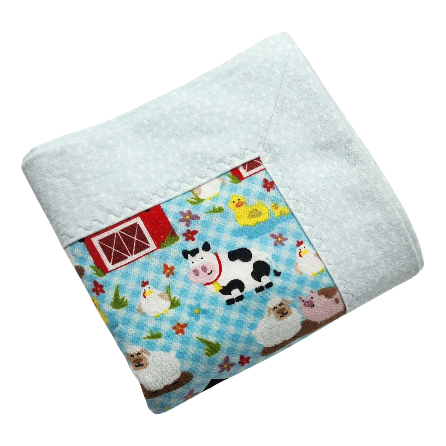Gender Neutral Double-Sided Flannel Handcrafted Farm Animals Baby Shower  Gift — Baby Bibs, Burps Blankets - Technical View